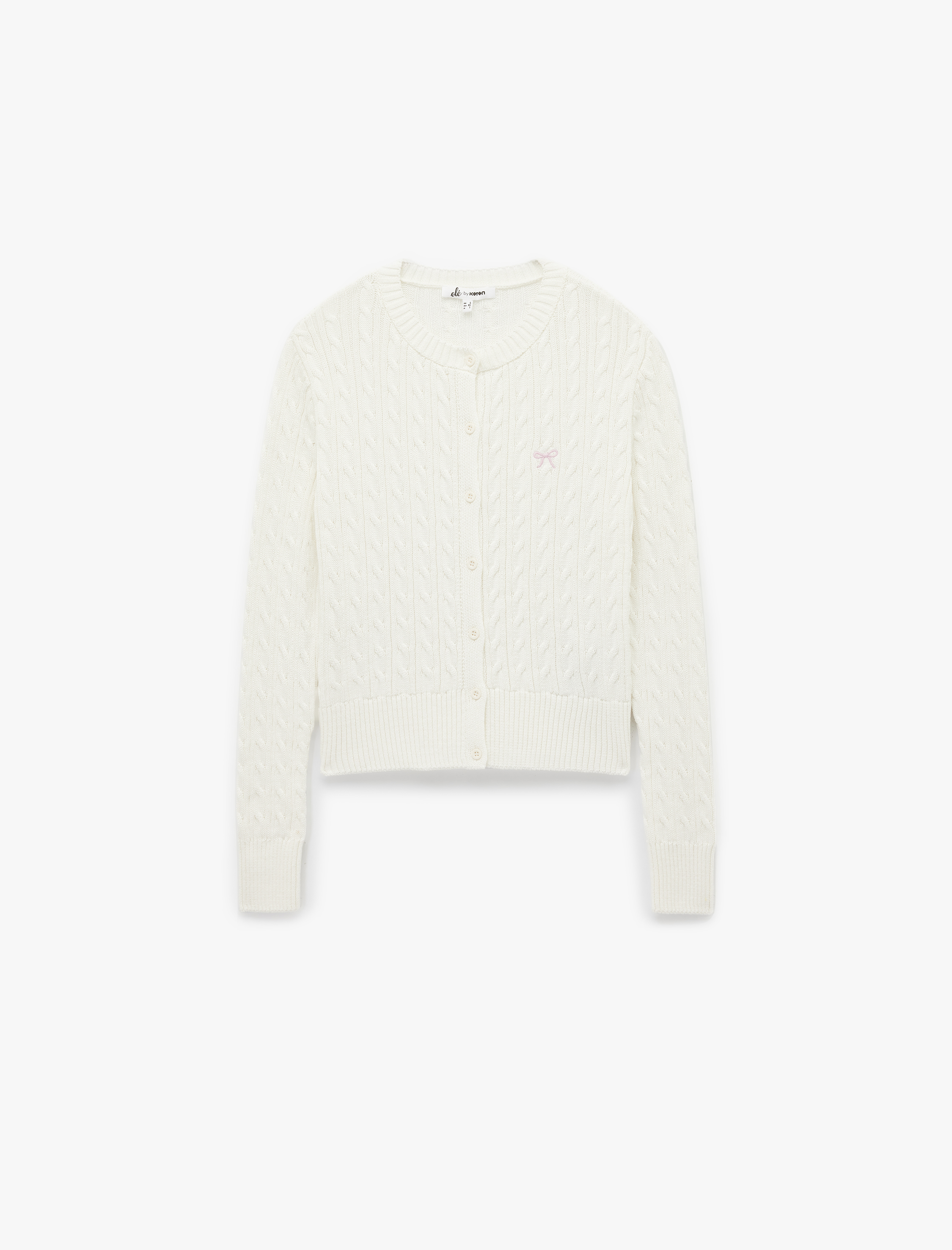   Pamuklu Saç Örgüsü Dokulu Düğmeli Bisiklet Yaka Slim Fit Fiyonklu Hırka