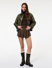 Kemerli Ekoseli Viskon Karışımlı Mini Pileli Şort Etek