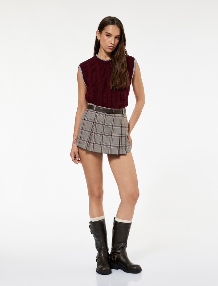  Kolsuz Biyeli Bisiklet Yaka Saç Örgüsü Dokulu Süveter