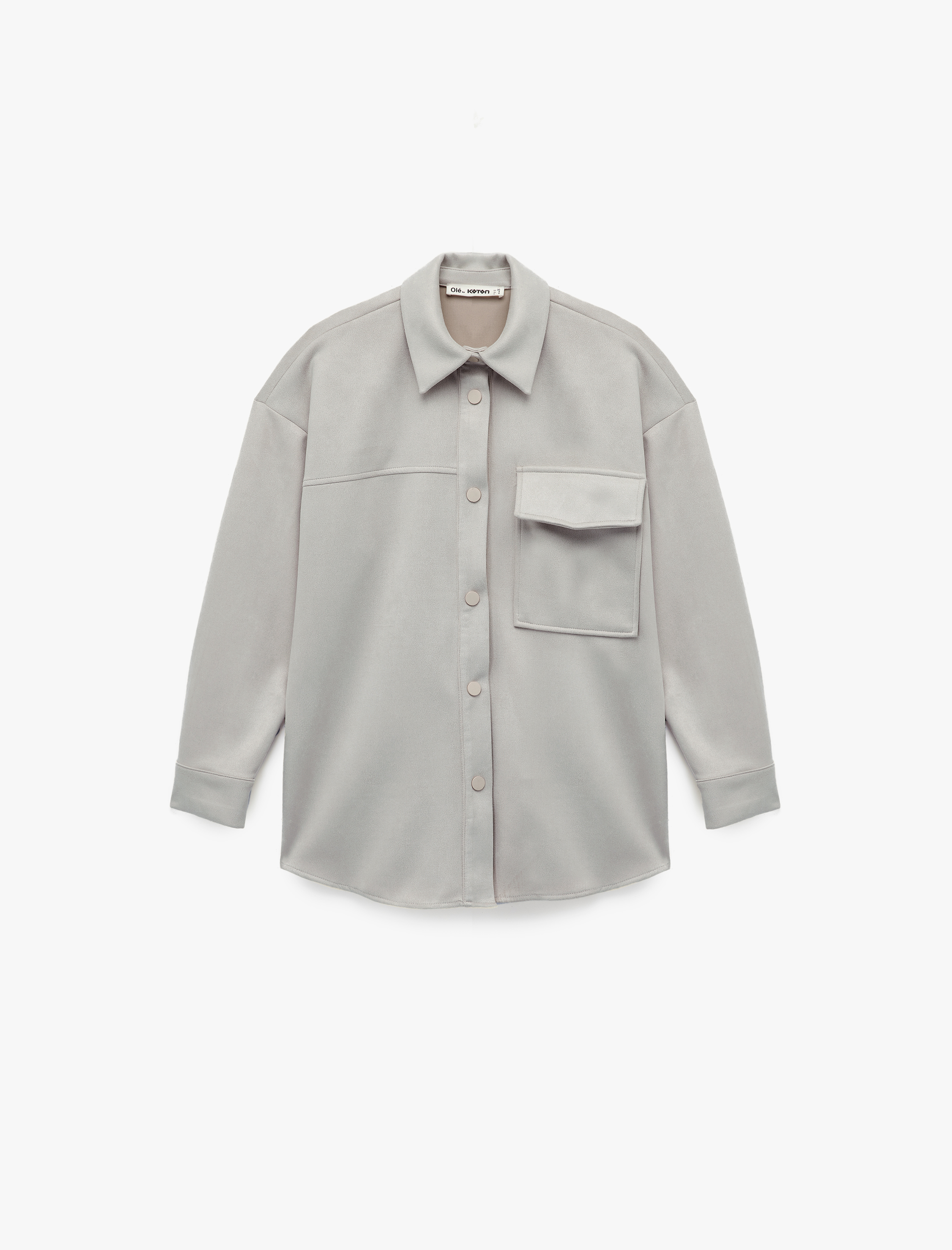 Uzun Kollu Klasik Yaka Çıtçıt Düğmeli Cepli Oversize Süet Görünümlü Ceket