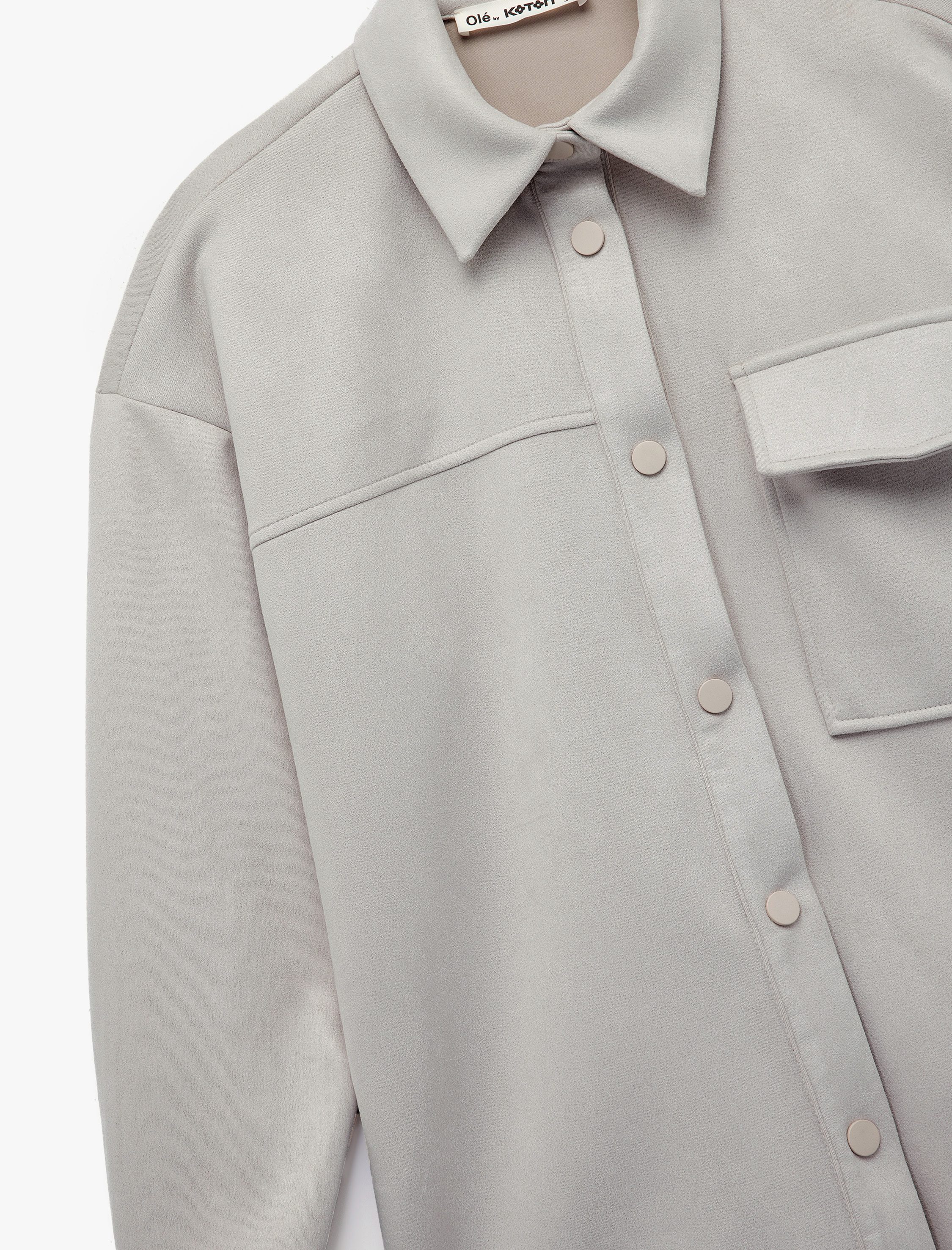 Uzun Kollu Klasik Yaka Çıtçıt Düğmeli Cepli Oversize Süet Görünümlü Ceket