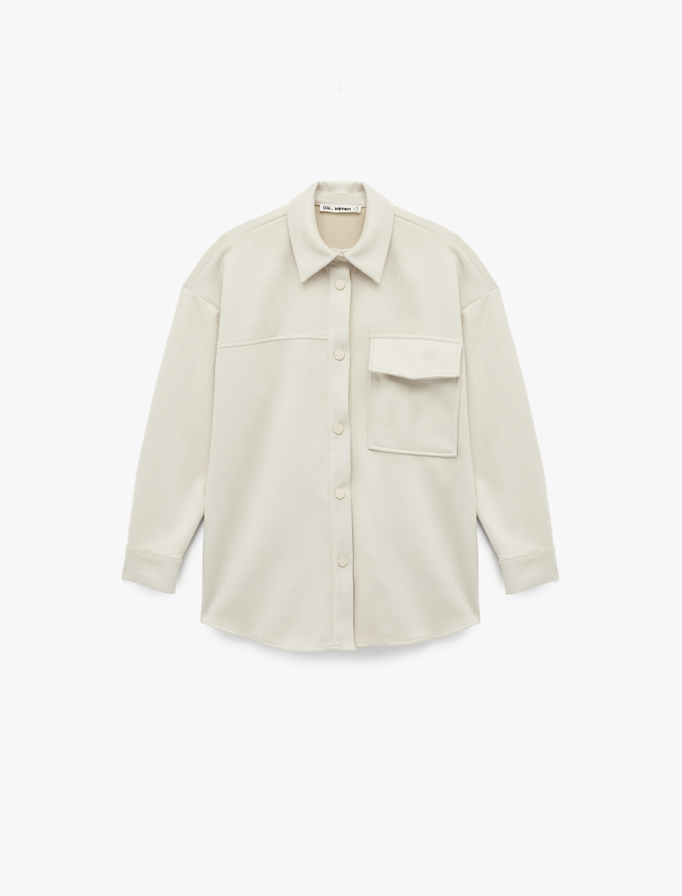   Uzun Kollu Klasik Yaka Çıtçıt Düğmeli Cepli Oversize Süet Görünümlü Ceket