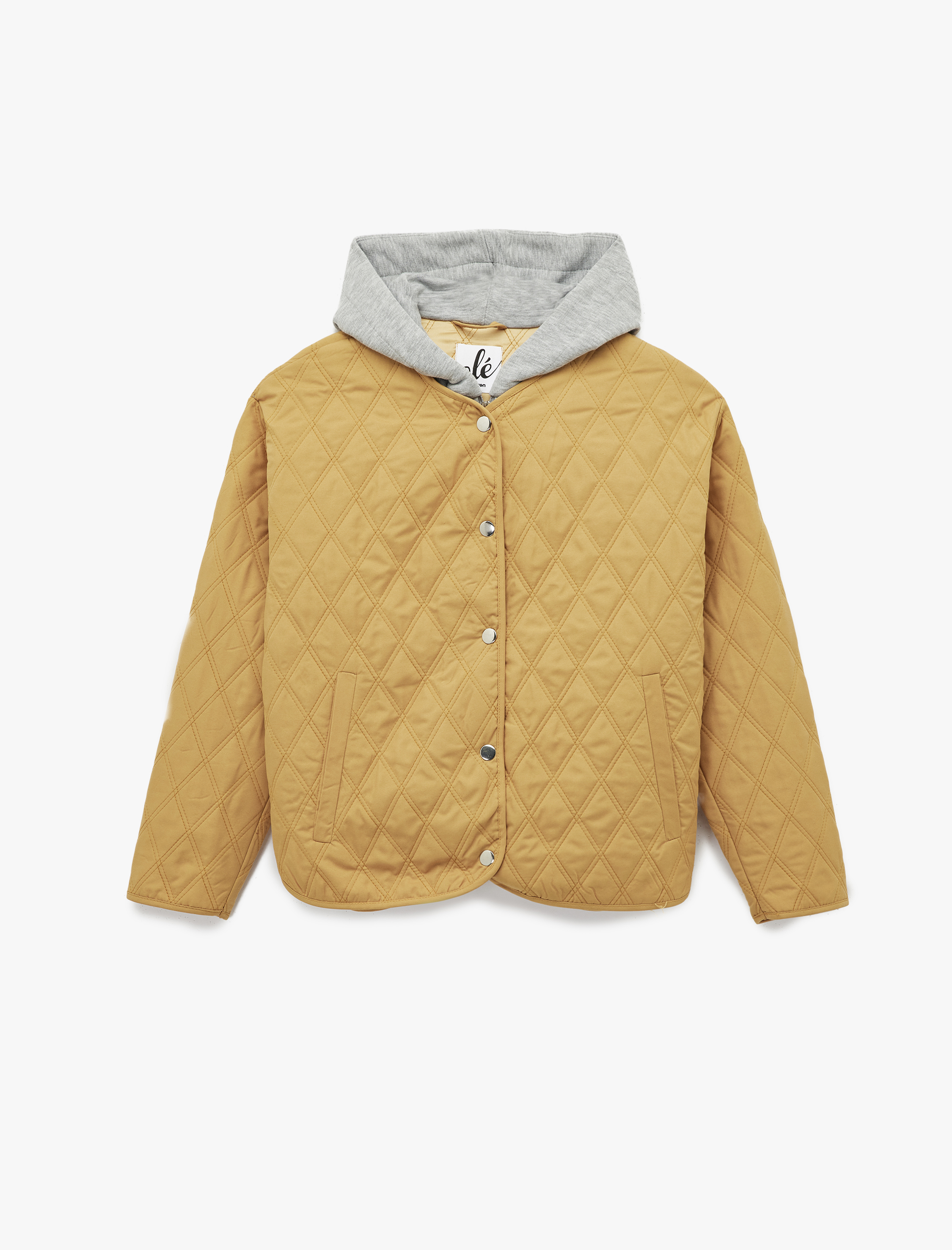   Kapüşonlu Çıtçıt Düğmeli Cepli Kapitone Oversize Ceket