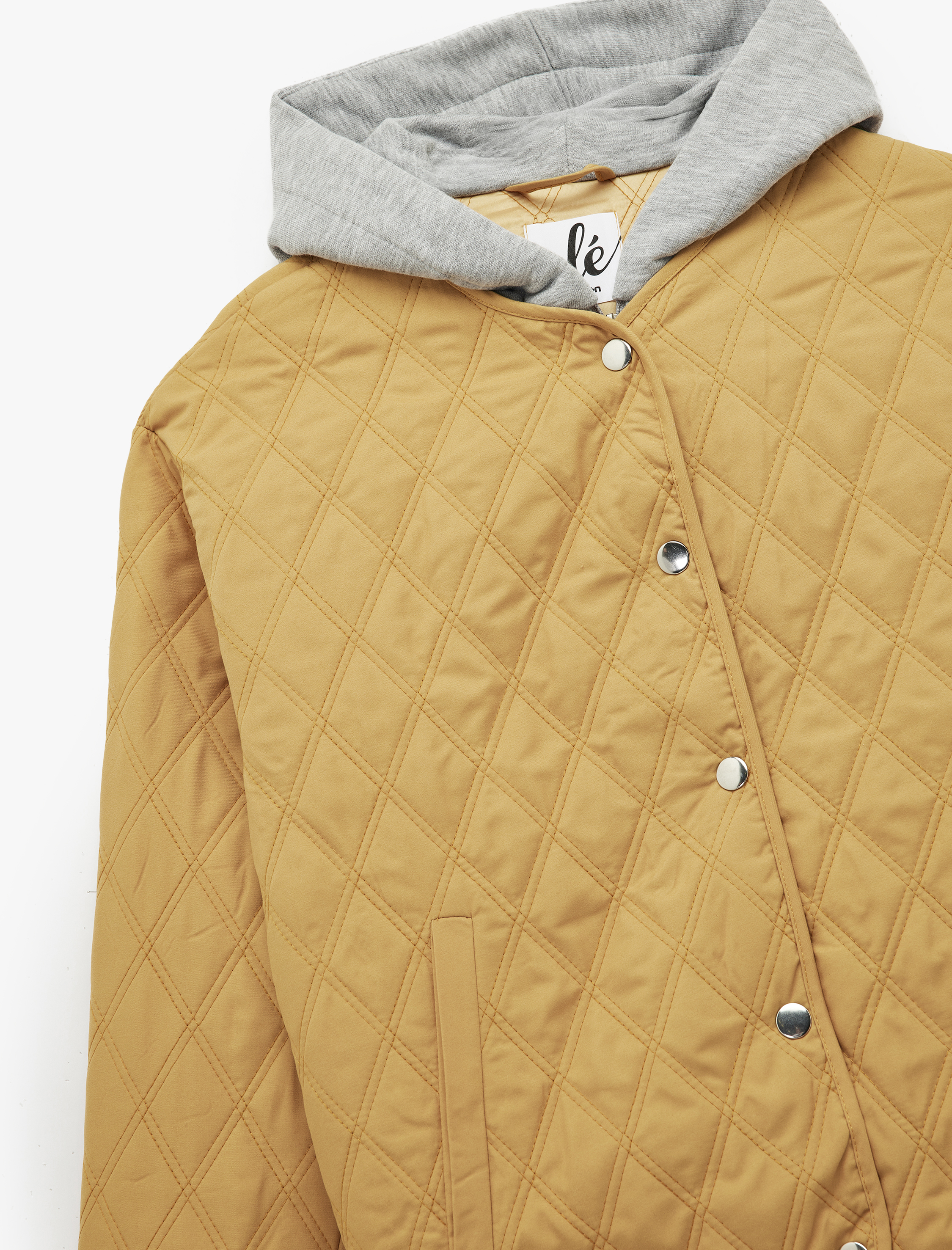   Kapüşonlu Çıtçıt Düğmeli Cepli Kapitone Oversize Ceket