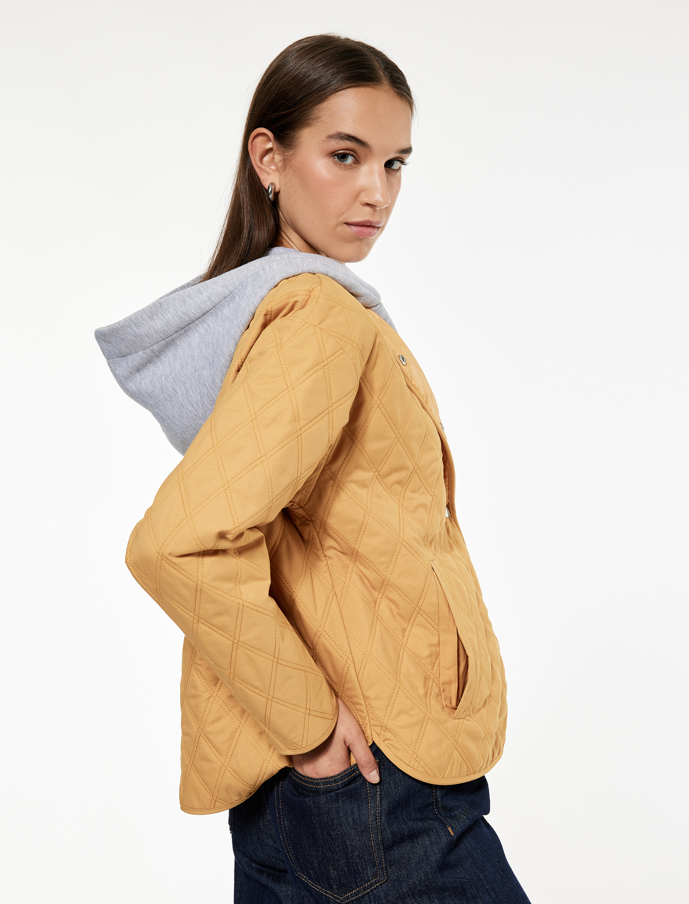   Kapüşonlu Çıtçıt Düğmeli Cepli Kapitone Oversize Ceket