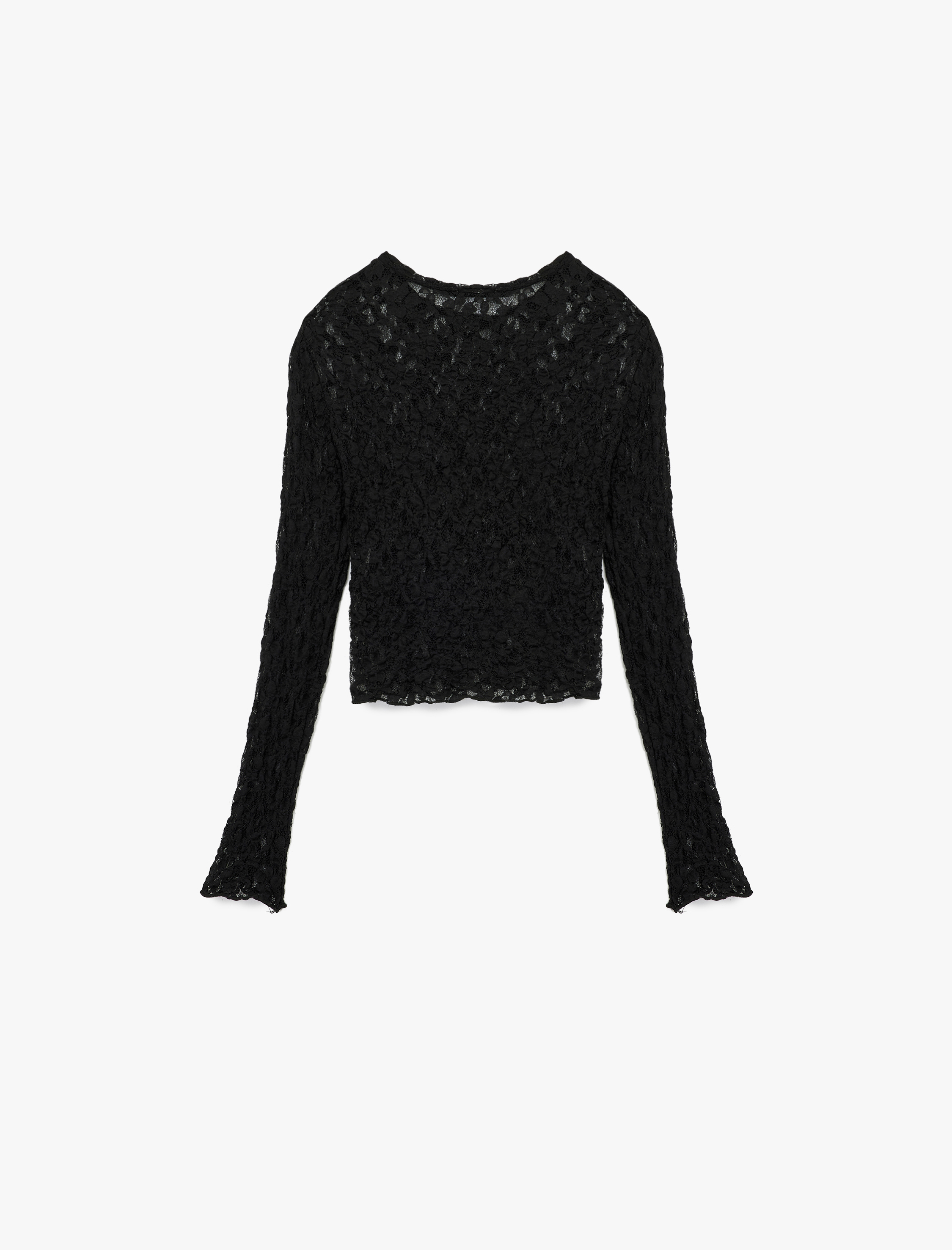   Slim Fit Uzun Kollu Bisiklet Yaka Dantel Bluz