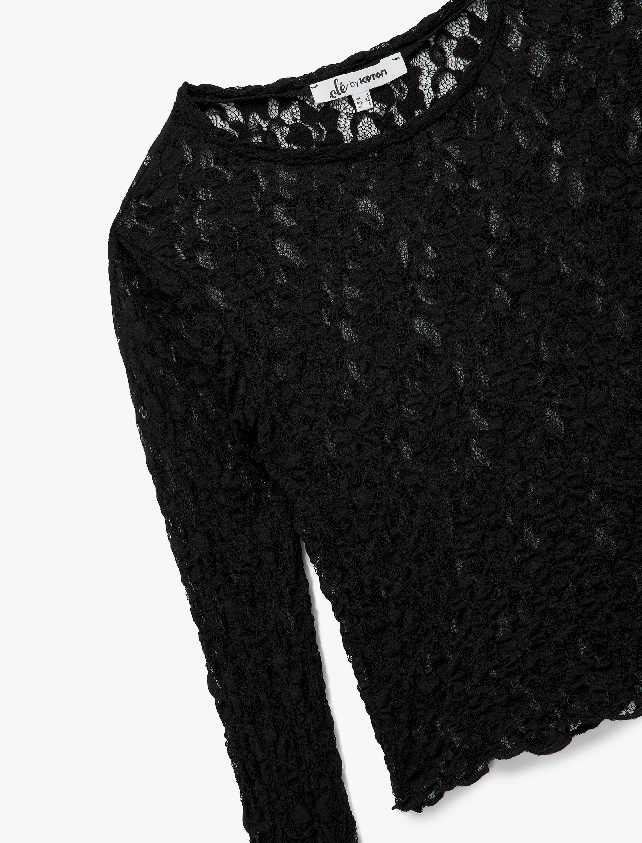   Slim Fit Uzun Kollu Bisiklet Yaka Dantel Bluz