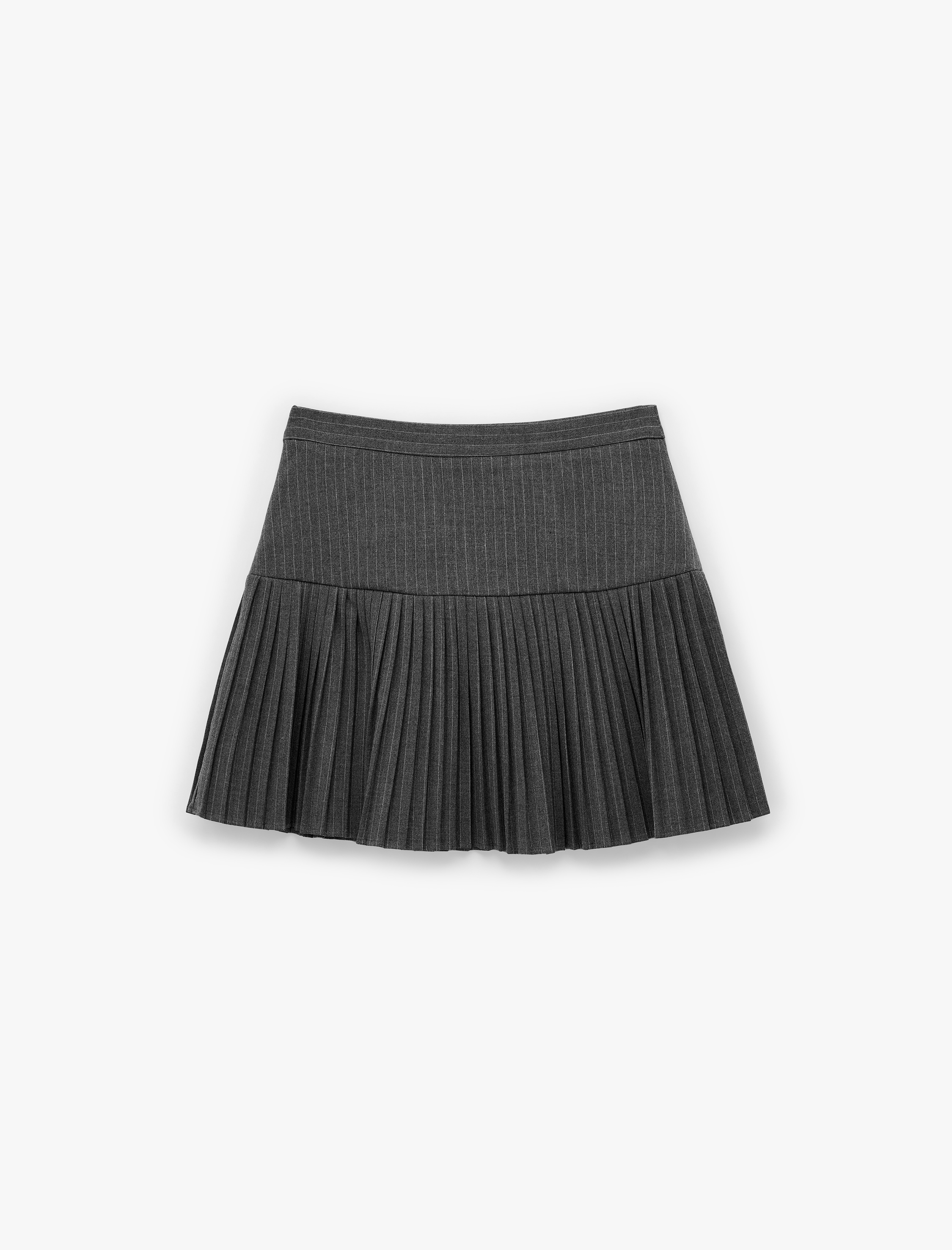   Viskon Karışımlı Cep Detaylı Çizgili Pileli Mini Etek