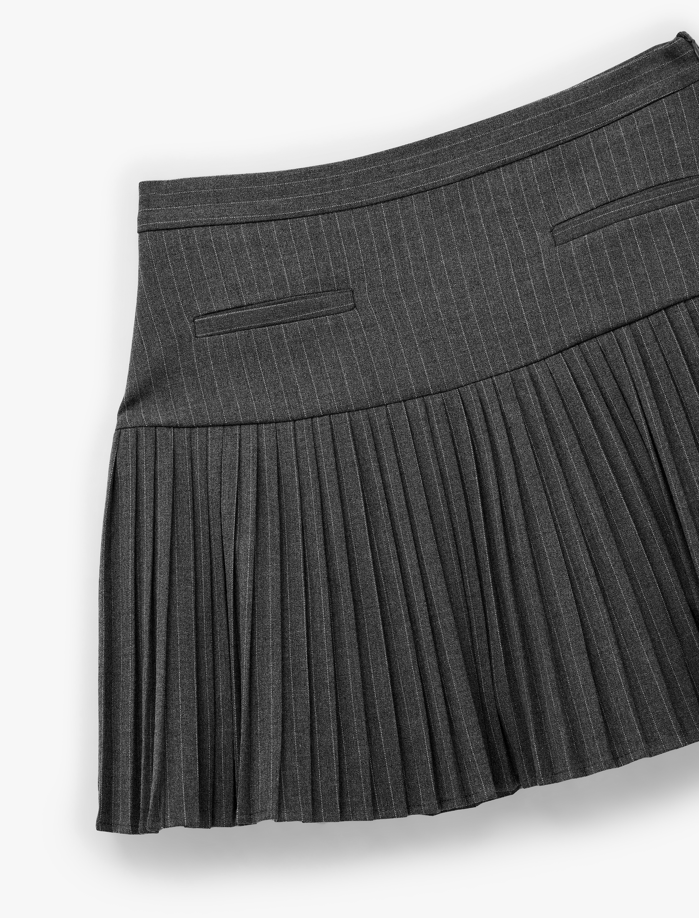   Viskon Karışımlı Cep Detaylı Çizgili Pileli Mini Etek