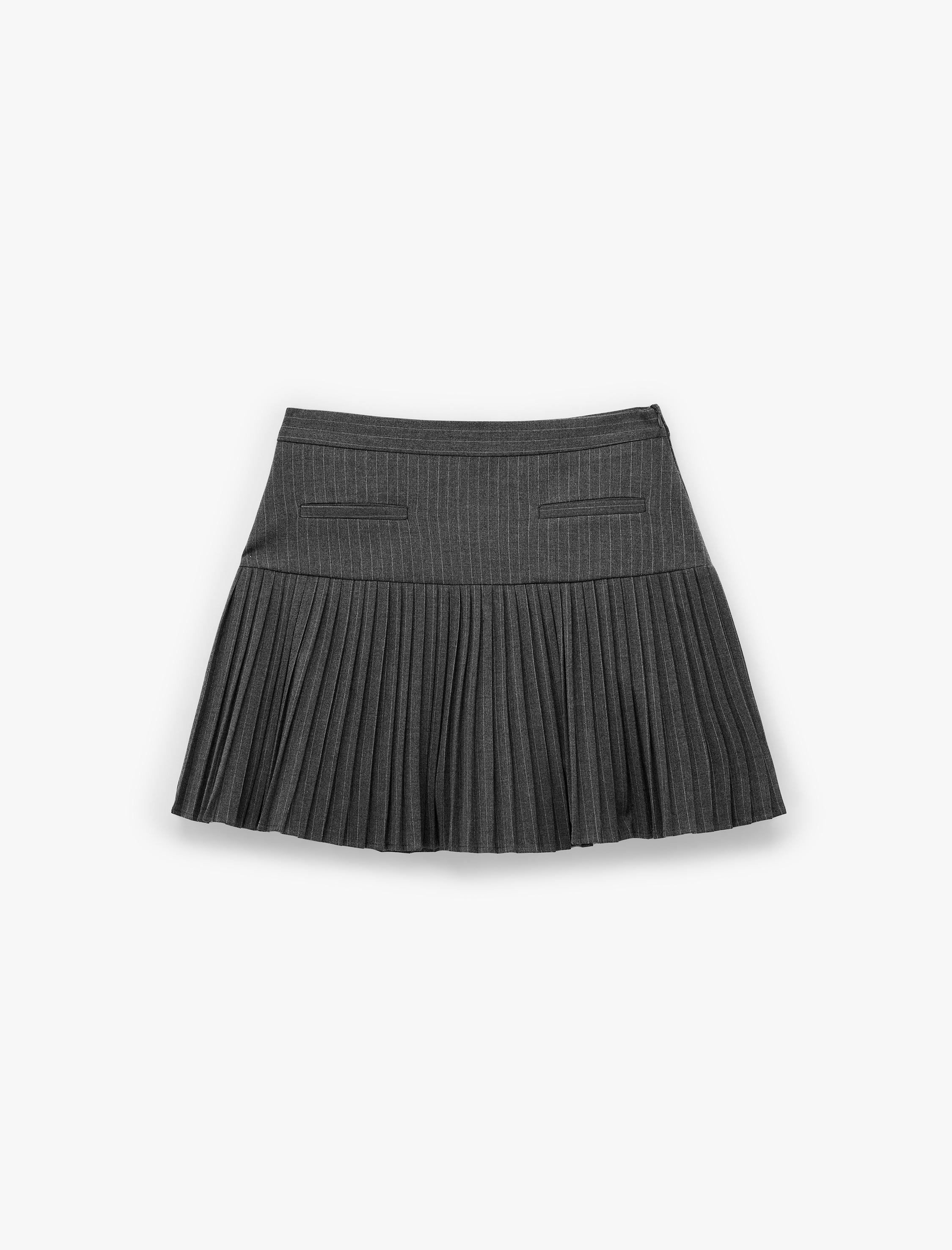   Viskon Karışımlı Cep Detaylı Çizgili Pileli Mini Etek