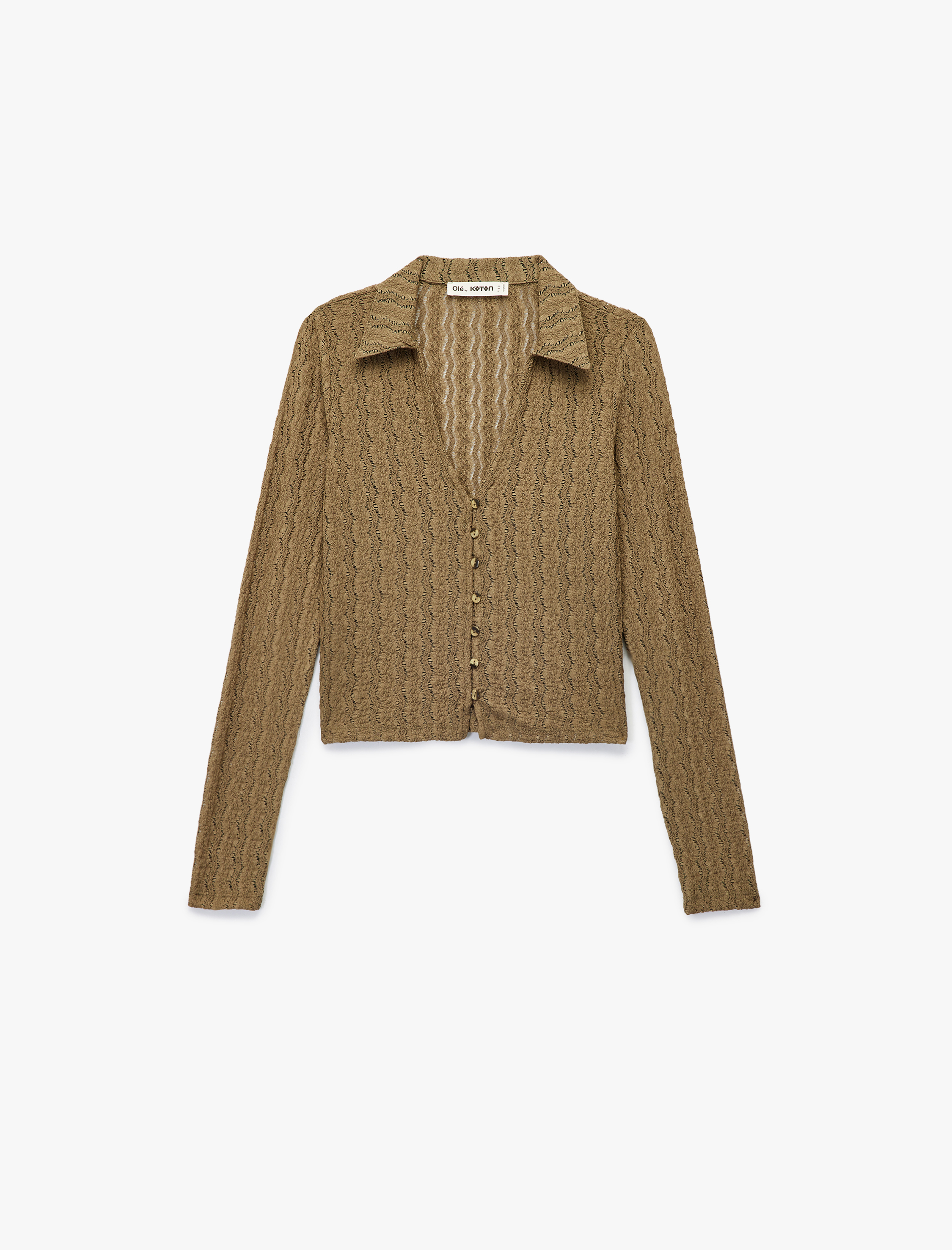   Ajurlu Düğmeli Uzun Kollu Polo Yaka Tişört