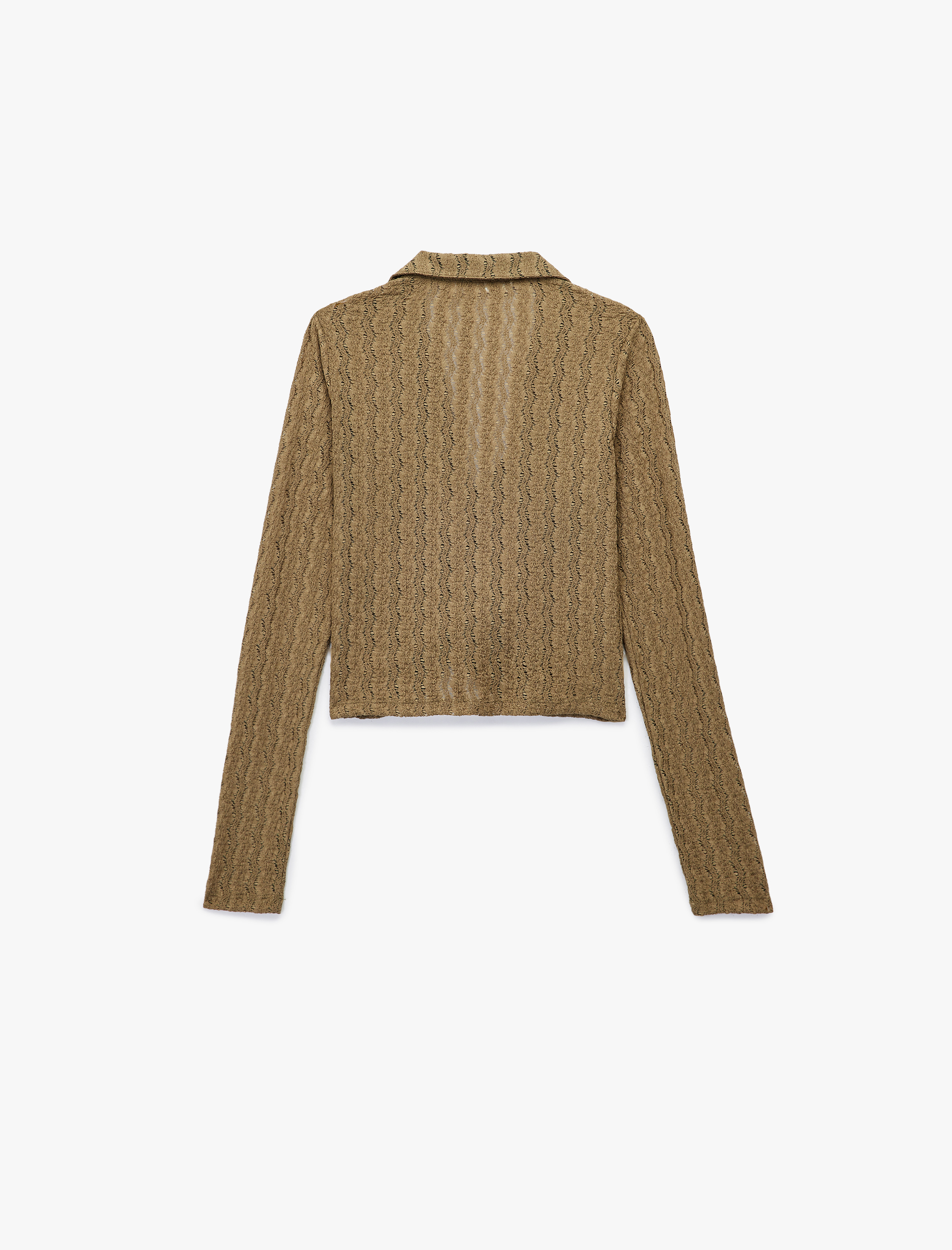   Ajurlu Düğmeli Uzun Kollu Polo Yaka Tişört