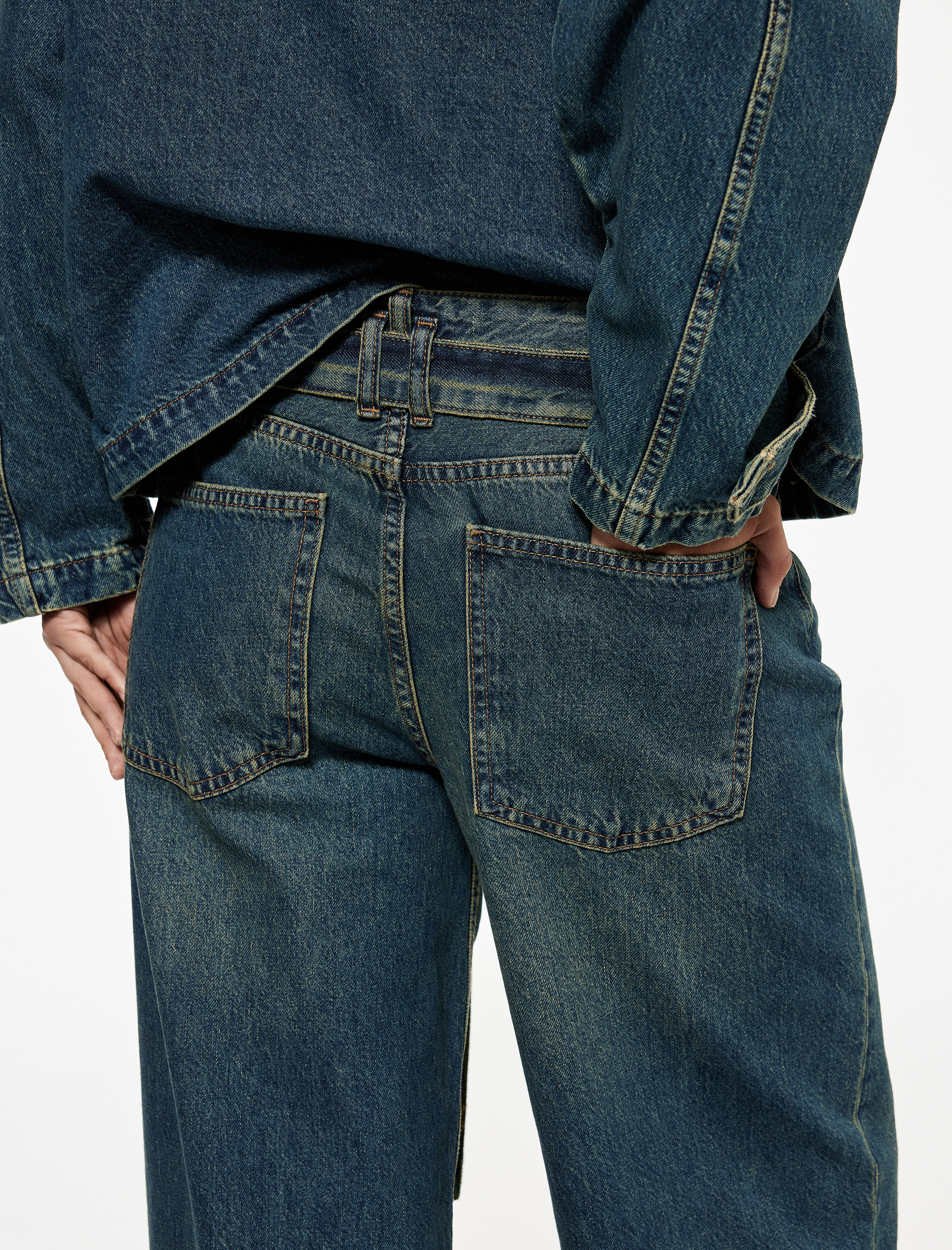   Pamuklu Normal Bel Kemerli Uzun Bol Paça Jean Pantolon - Loose Straight Fit Jean