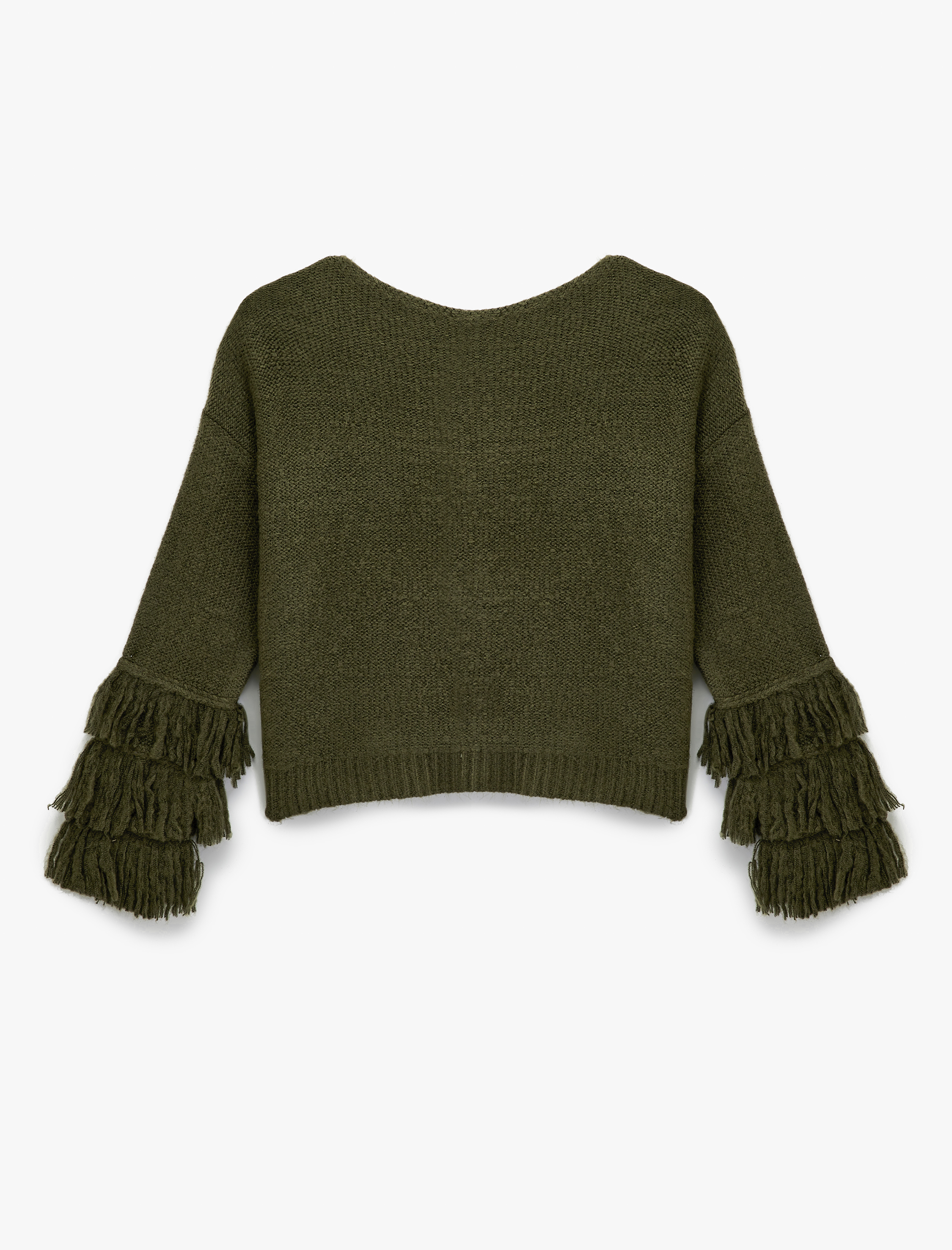   Çok Renkli Püsküllü Uzun Kollu Bisiklet Yaka Triko Kazak