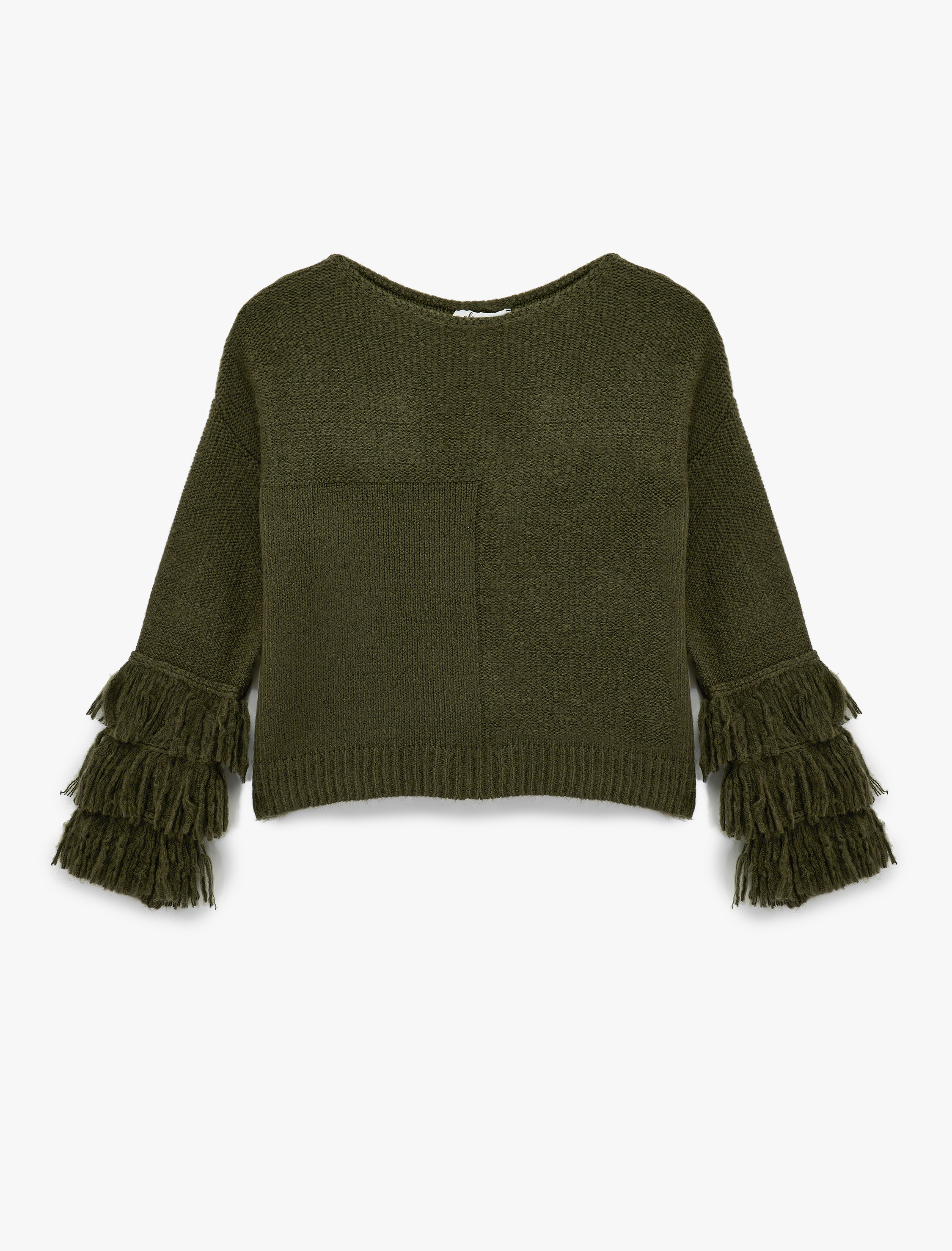   Çok Renkli Püsküllü Uzun Kollu Bisiklet Yaka Triko Kazak