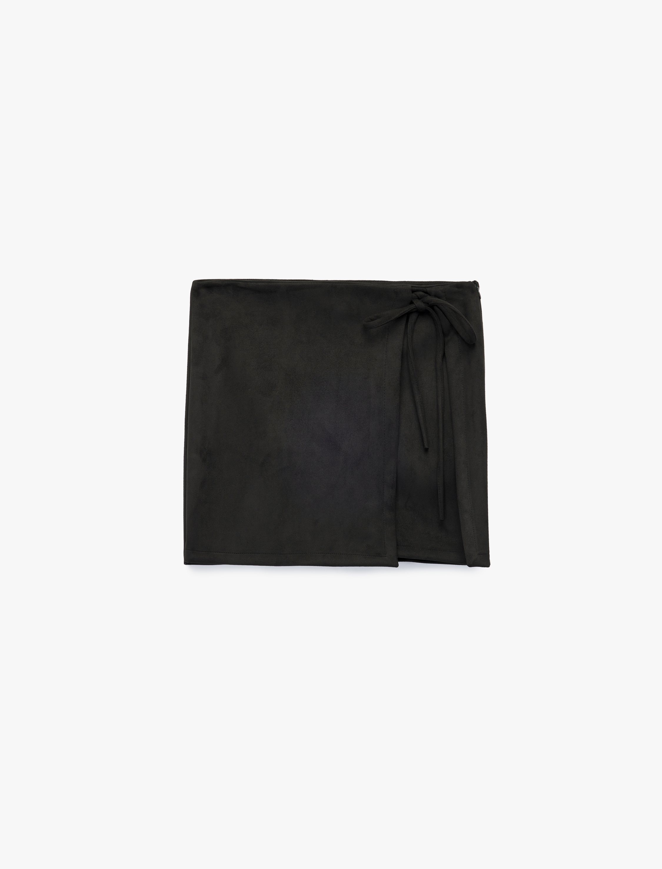   Süet Görünümlü Bağlama Detaylı Mini Şort Etek