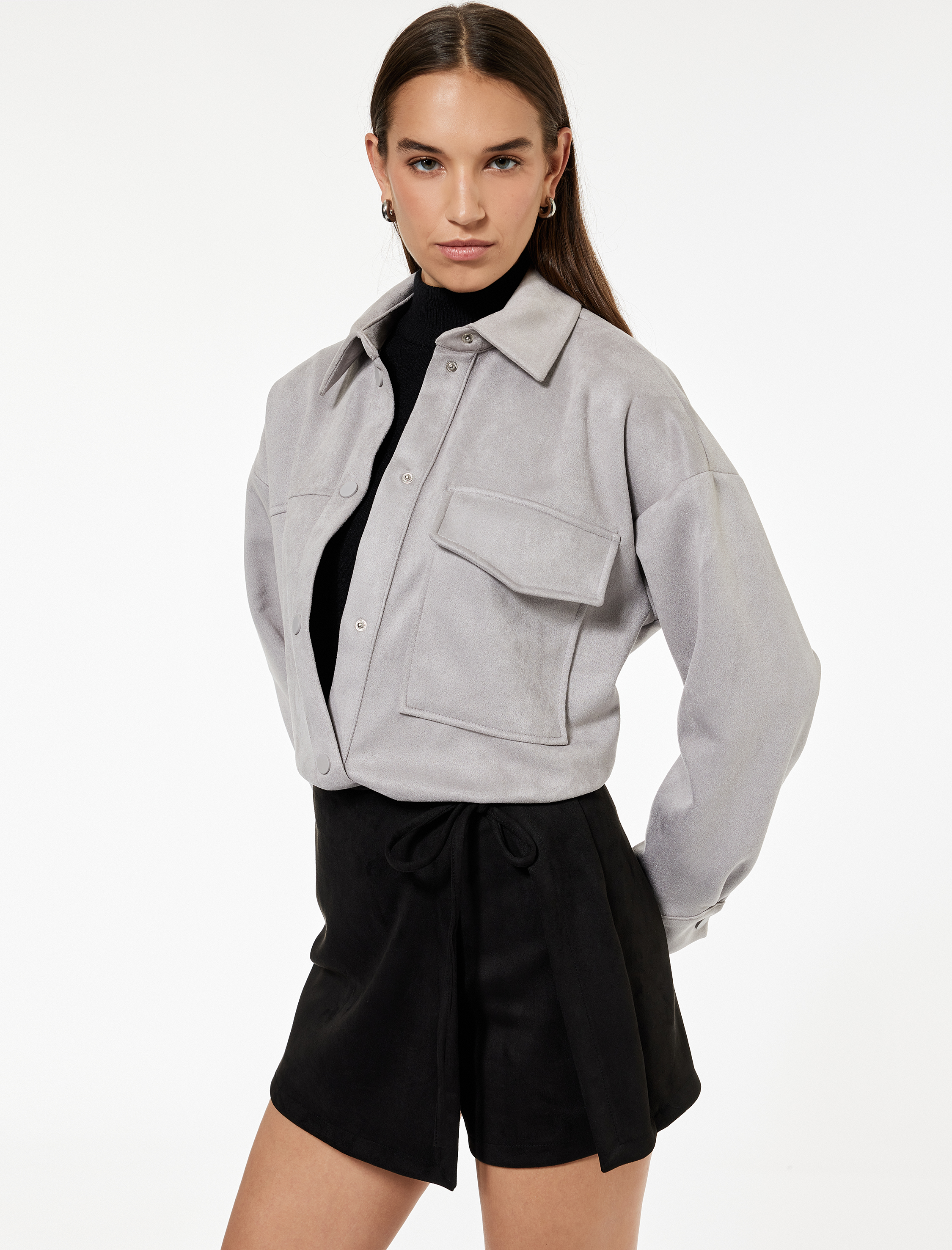   Süet Görünümlü Bağlama Detaylı Mini Şort Etek