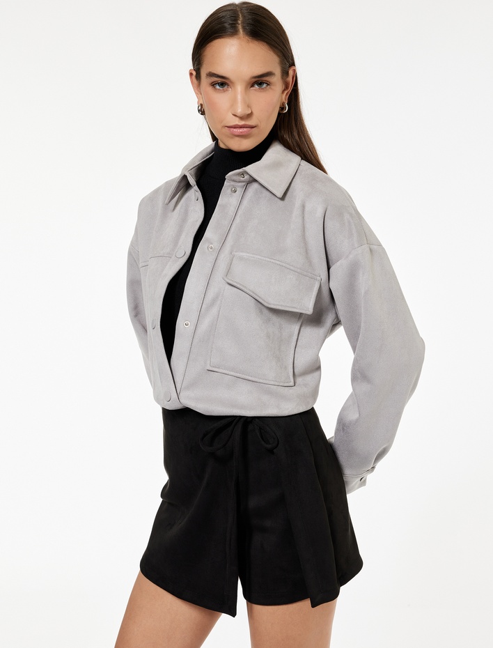  Süet Görünümlü Bağlama Detaylı Mini Şort Etek