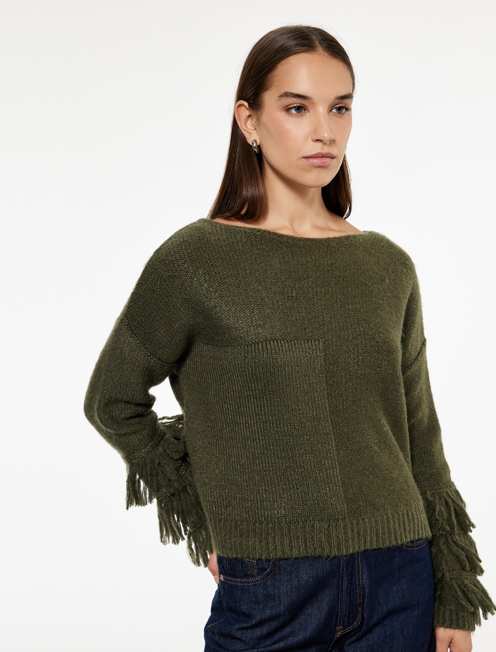  Çok Renkli Püsküllü Uzun Kollu Bisiklet Yaka Triko Kazak