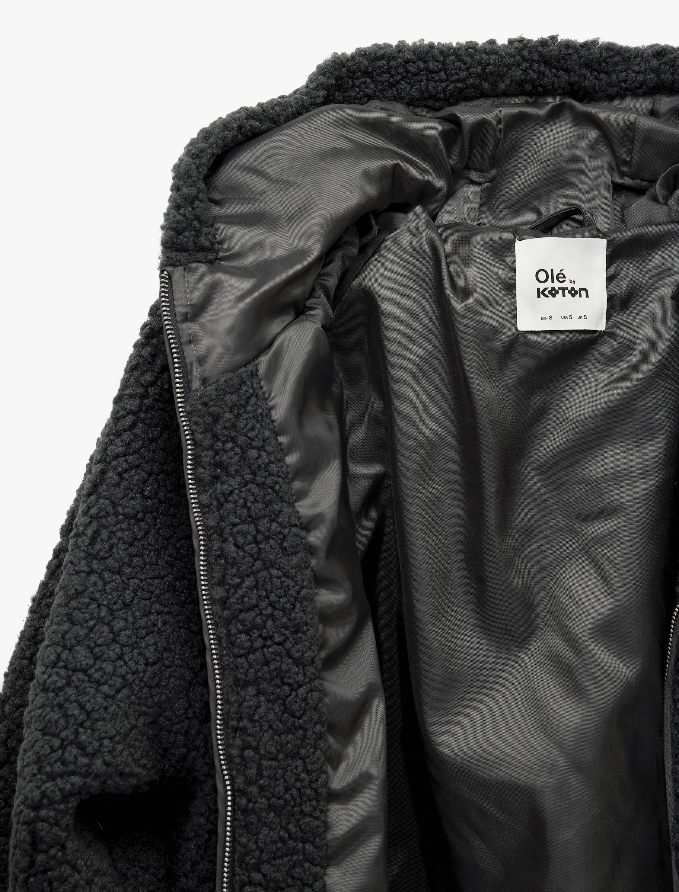   Oversize Kapüşonlu Nakışlı Fermuarlı Peluş Ceket