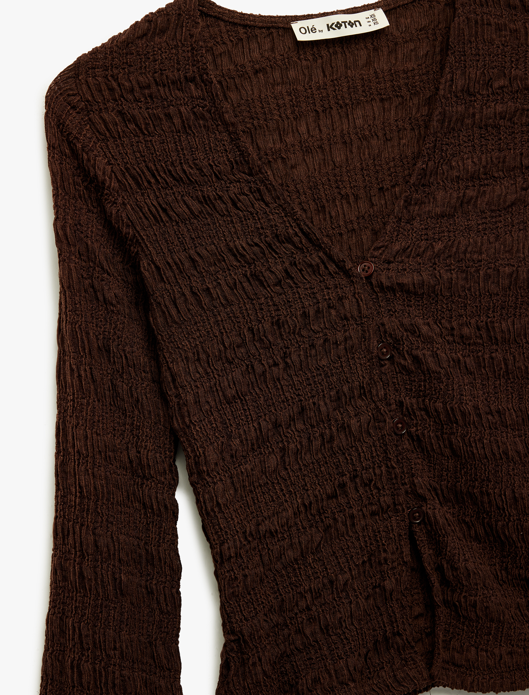   Uzun İspanyol Kollu V Yaka Düğmeli Bürümcük Hırka