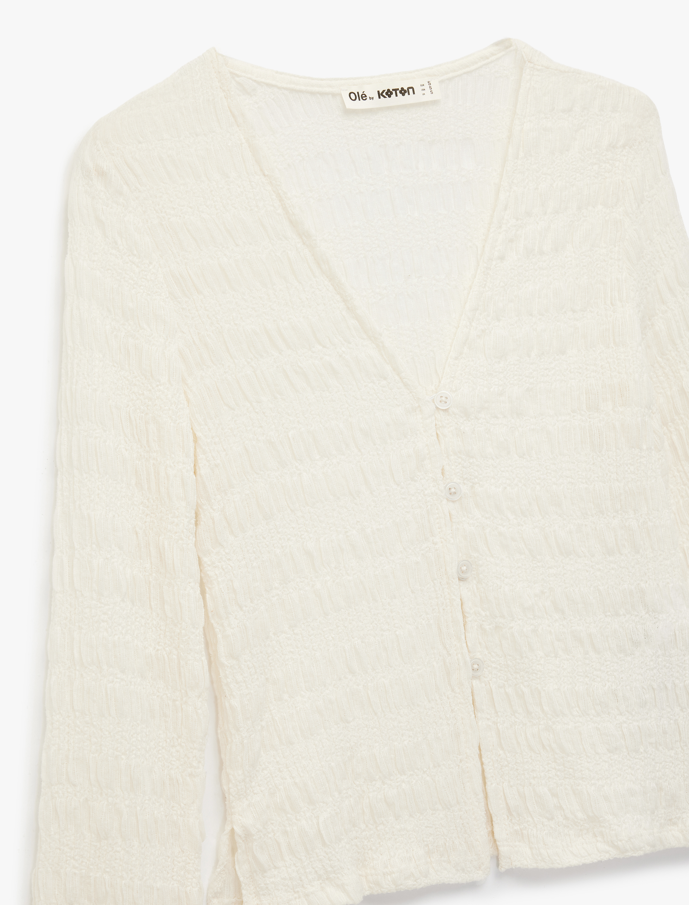   Uzun İspanyol Kollu V Yaka Düğmeli Bürümcük Hırka