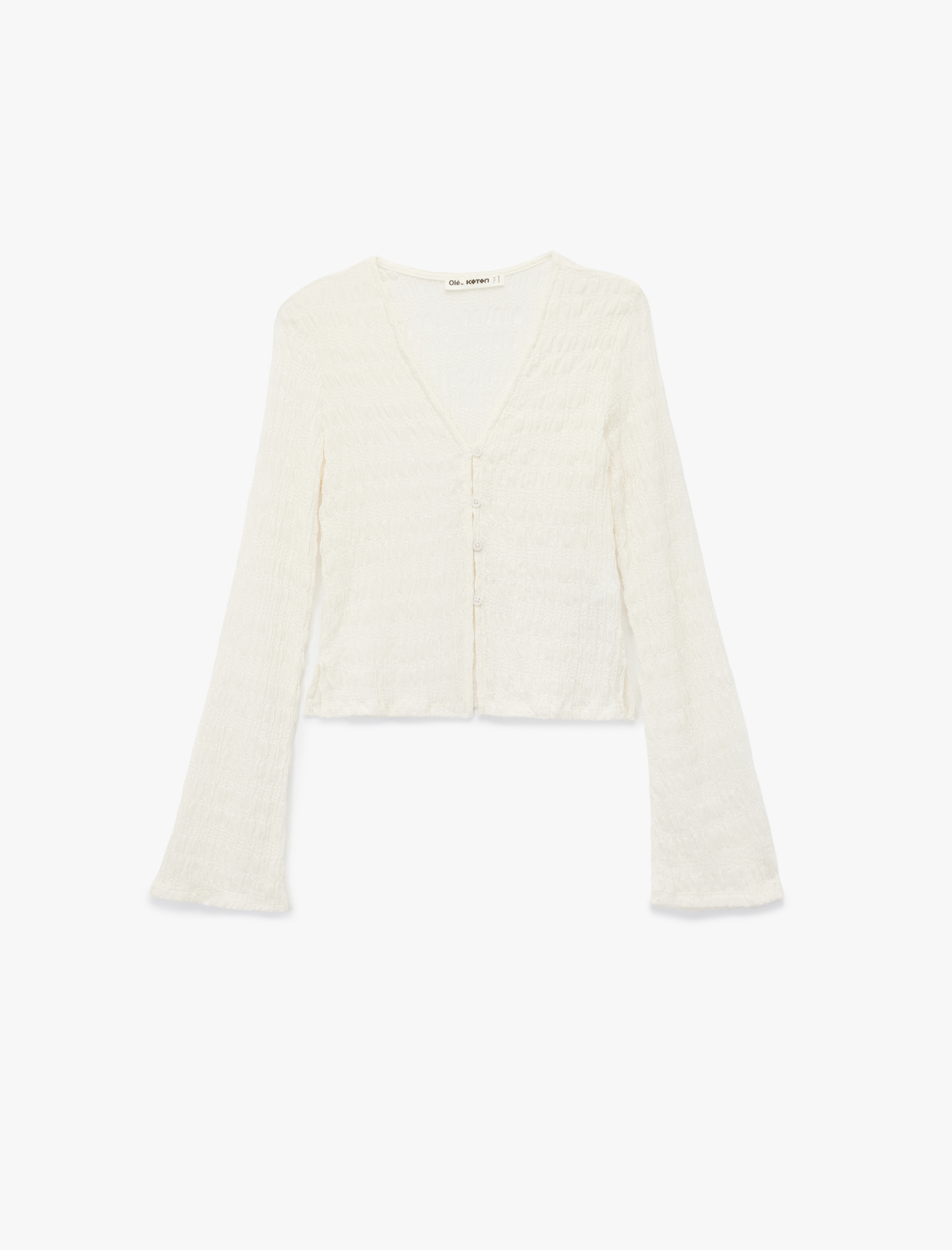   Uzun İspanyol Kollu V Yaka Düğmeli Bürümcük Hırka