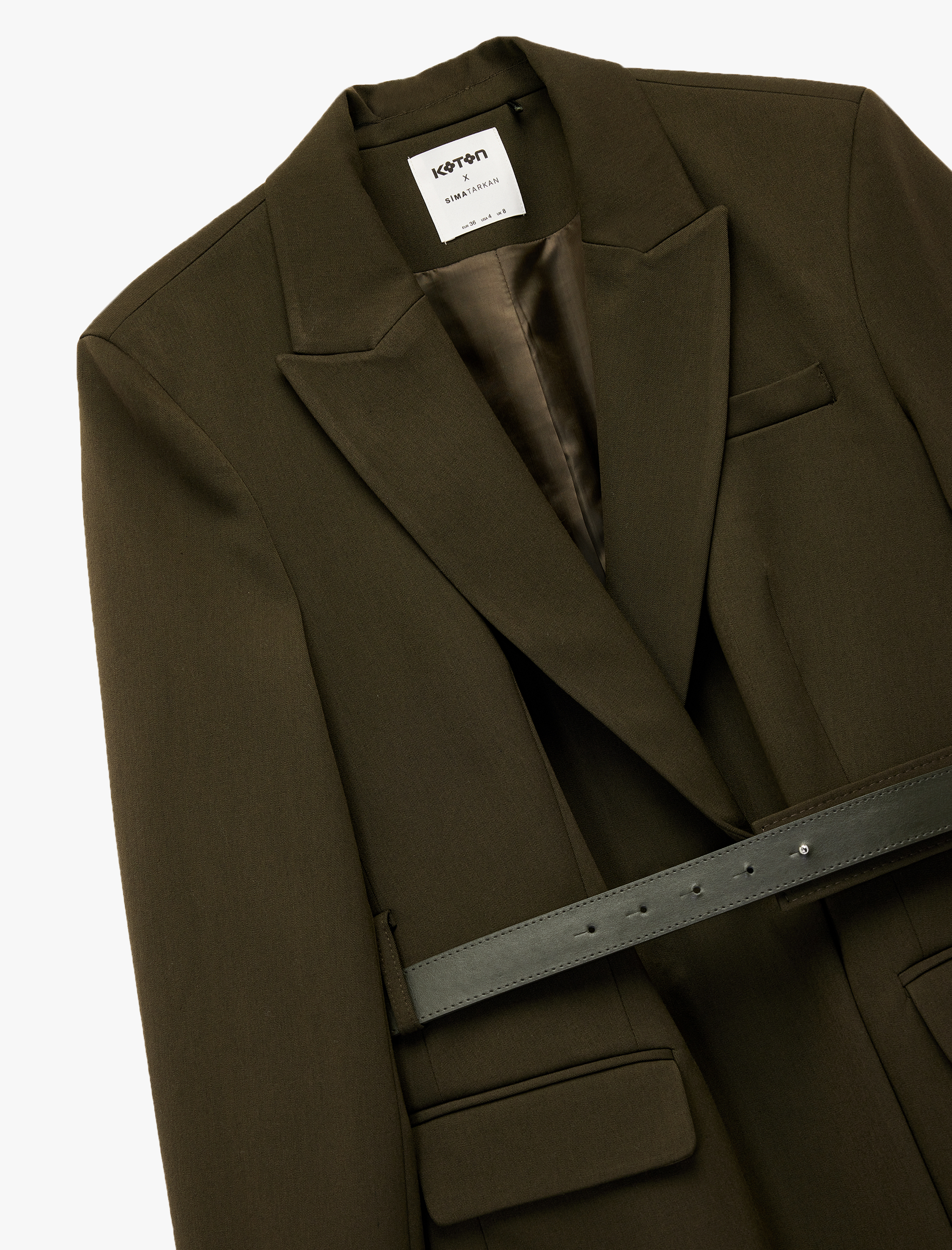   Koton X Sima Tarkan - Uzun Kollu Cepli Kruvaze Kemerli Oversize Blazer Ceket