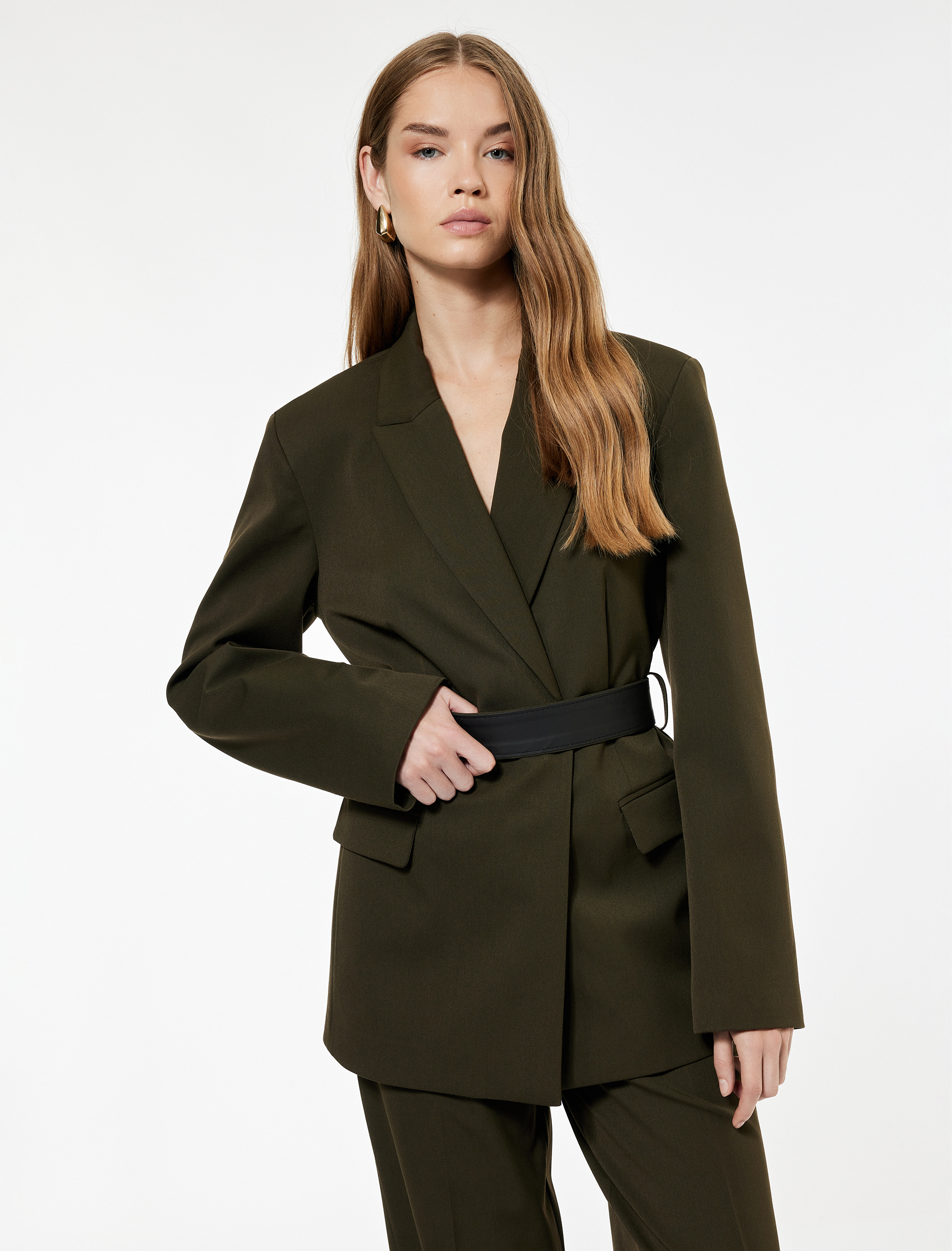   Koton X Sima Tarkan - Uzun Kollu Cepli Kruvaze Kemerli Oversize Blazer Ceket