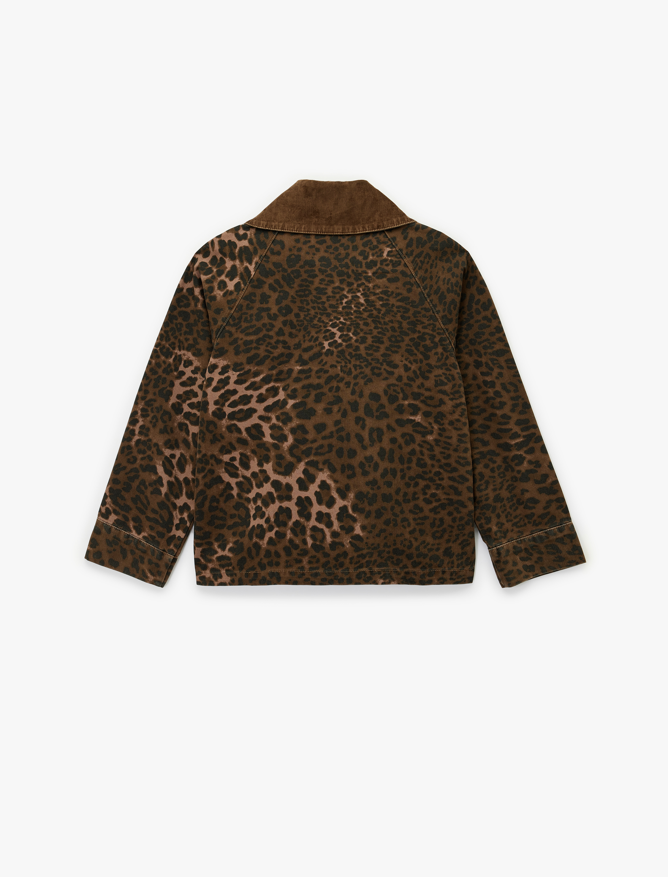   Rahat Kalıp Fermuarlı Cepli Klasik Yaka Leopar Desenli Ceket