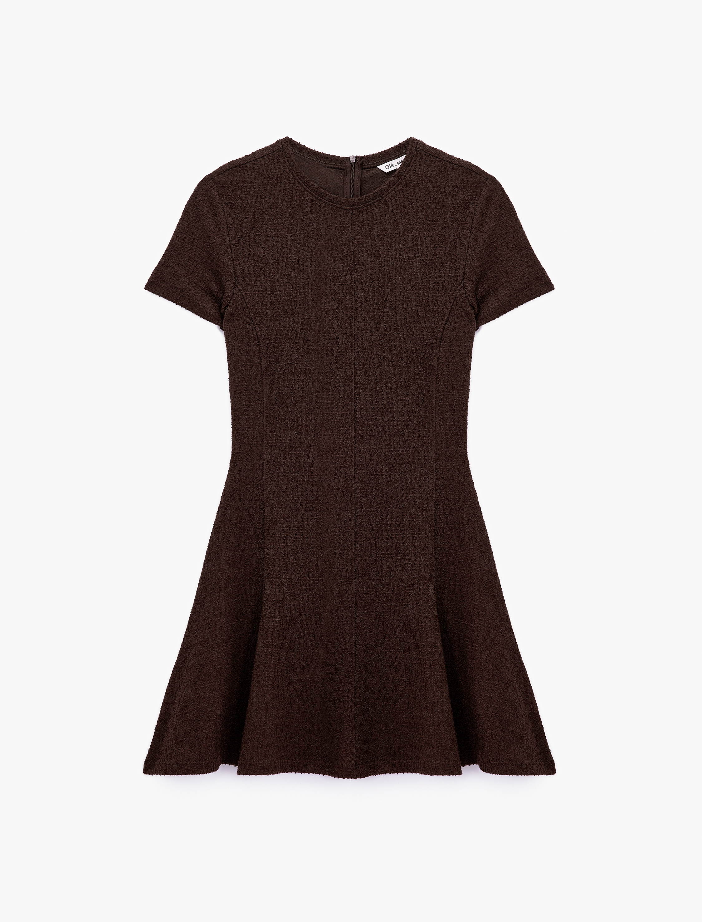   Viskon Karışımlı Kısa Kollu Bisiklet Yaka Mini Elbise