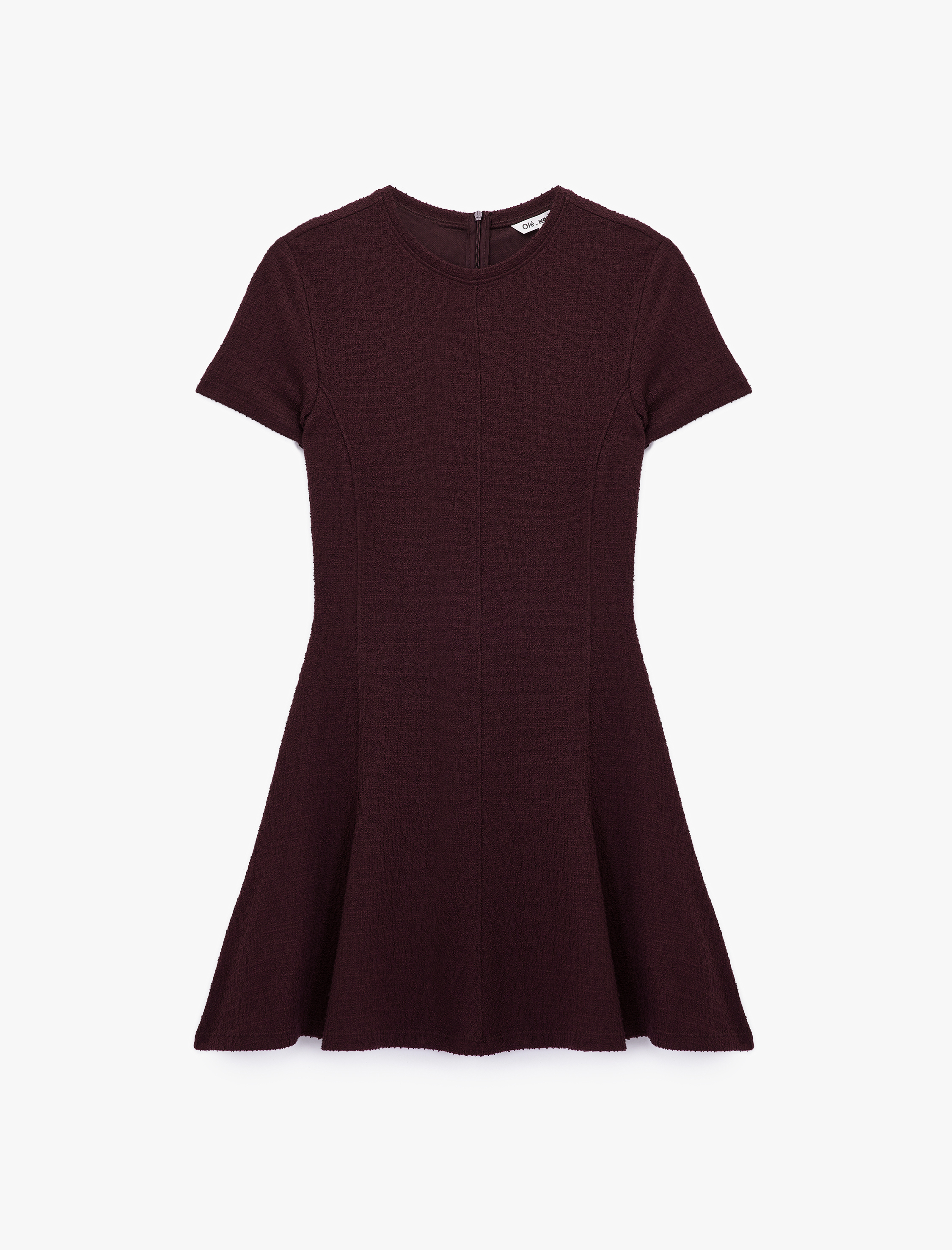   Viskon Karışımlı Kısa Kollu Bisiklet Yaka Mini Elbise