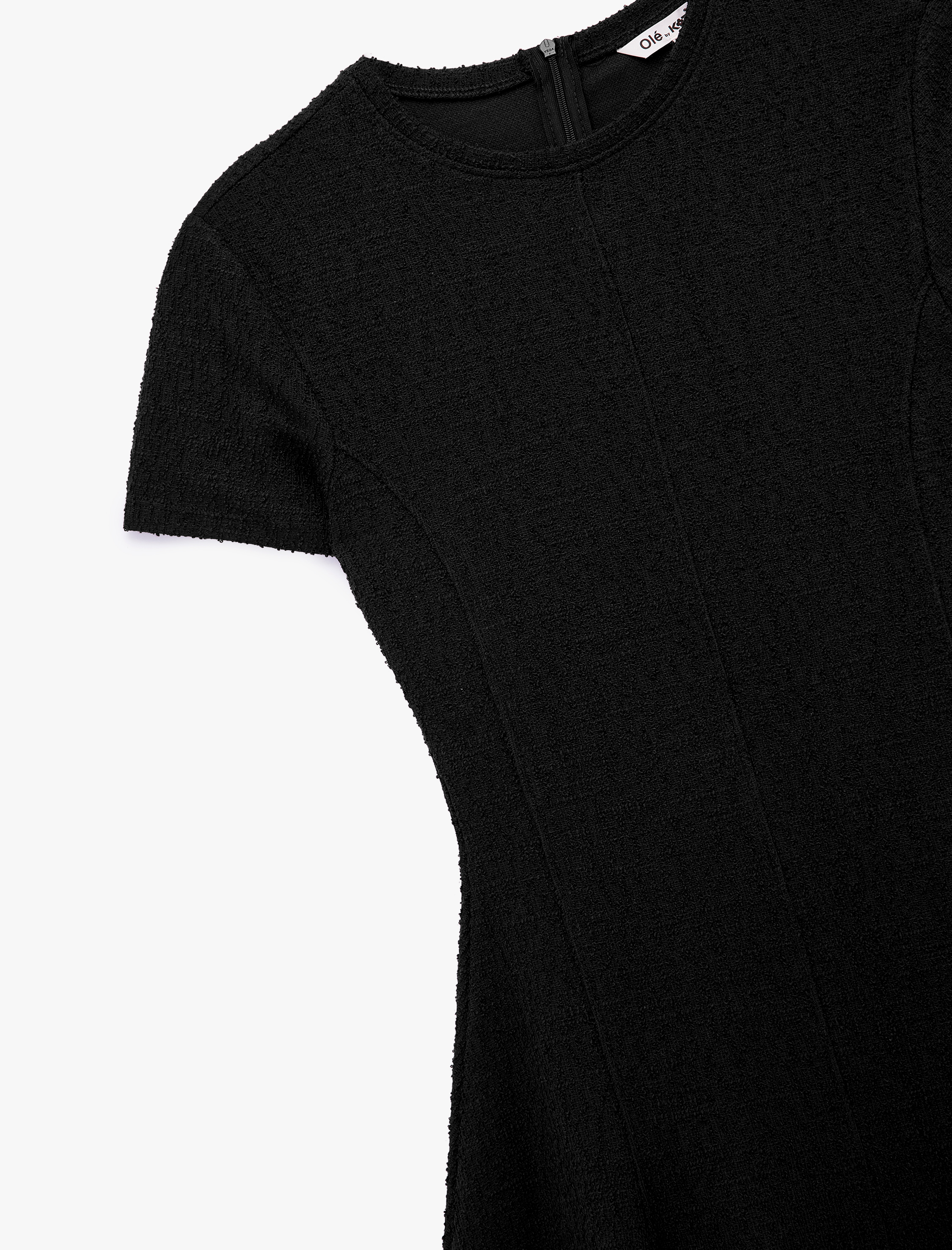   Viskon Karışımlı Kısa Kollu Bisiklet Yaka Mini Elbise