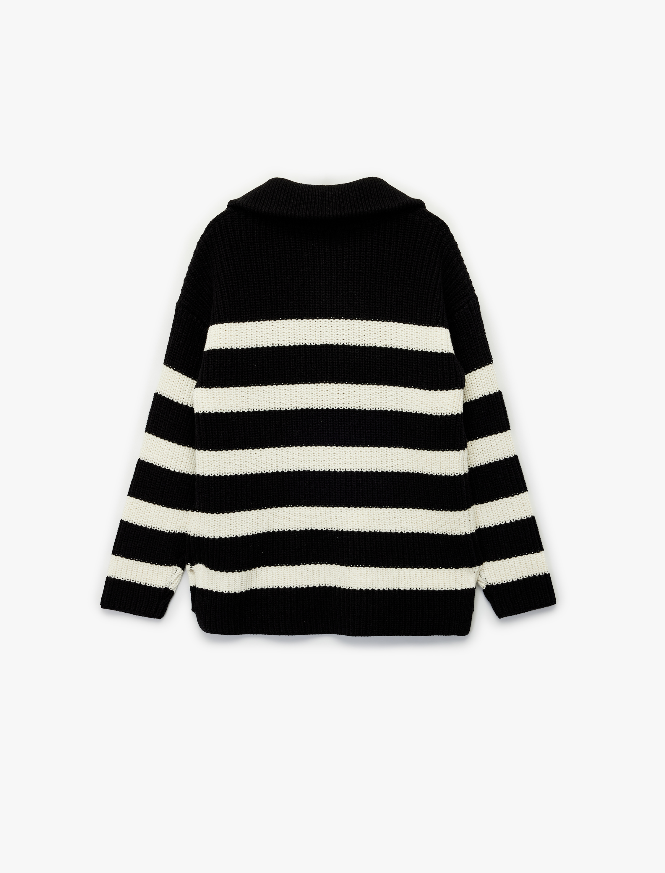  Kız Çocuk Yarım Fermuarlı Dik Yaka Uzun Kollu Çizgili Triko Kazak