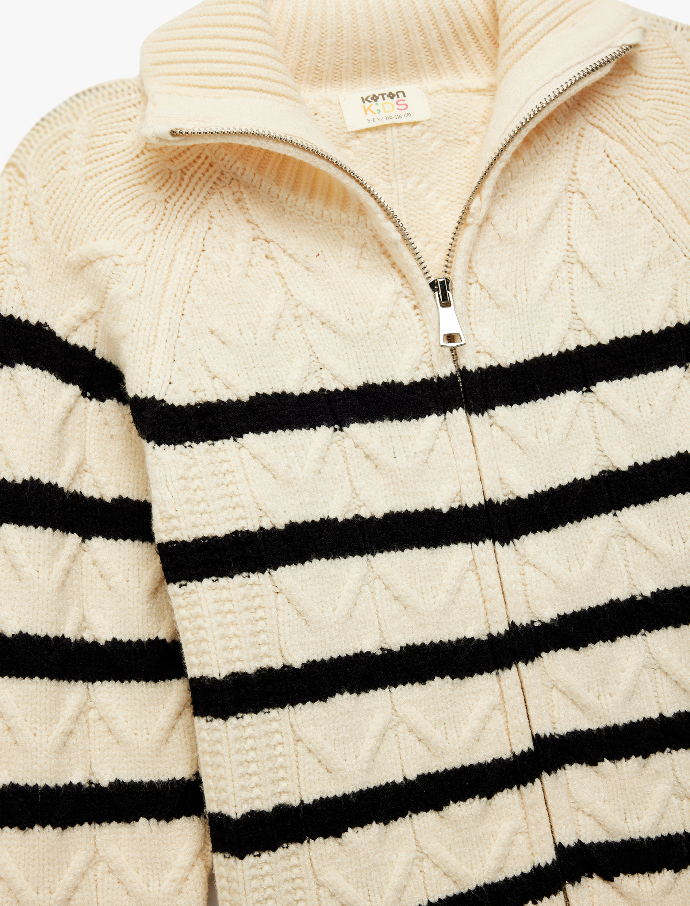  Kız Çocuk Uzun Kollu Fermuarlı Dokulu Triko Hırka