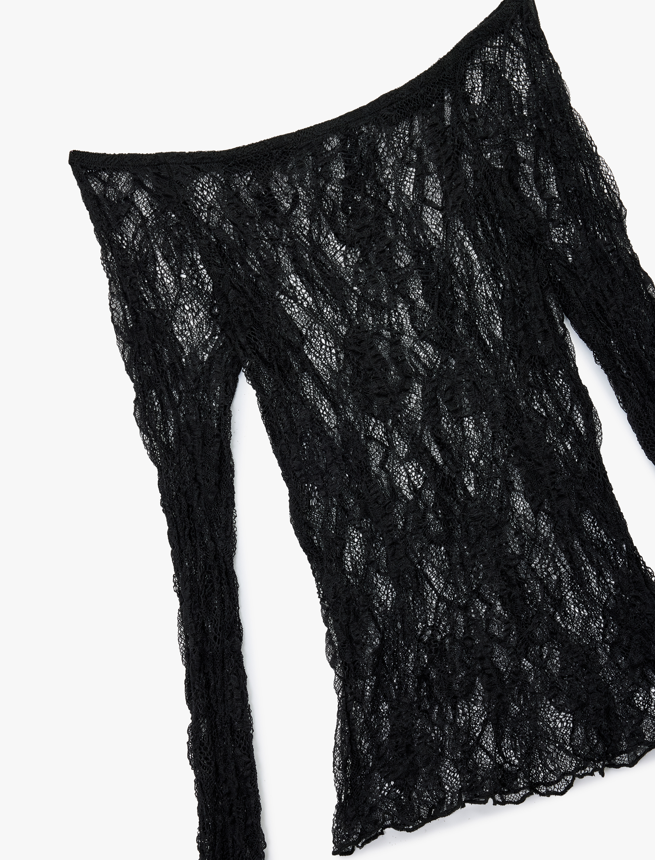 Kayık Yaka Slim Fit Uzun İspanyol Kollu Dantel Tişört