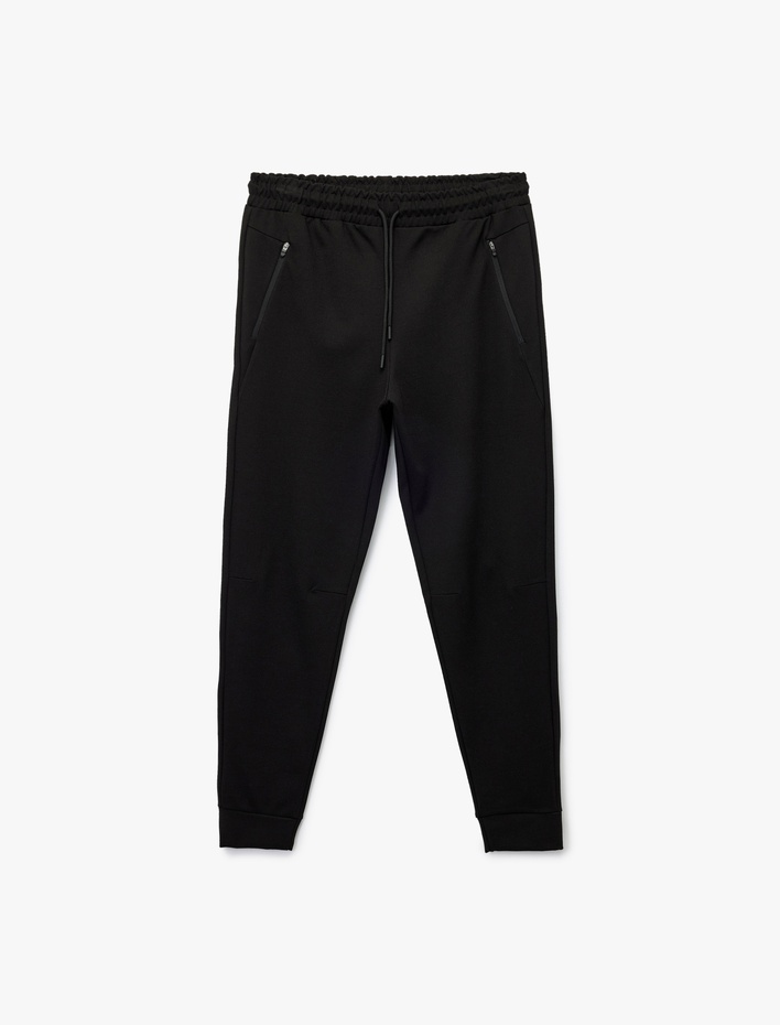  Fermuarlı Cepli Beli Bağcıklı Viskon Karışımlı Spor Jogger Eşofman Altı