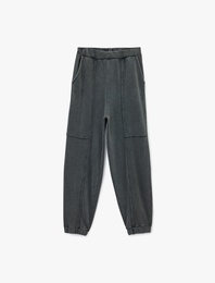 Pamuklu Rahat Kalıp Beli Lastikli Yıkamalı Dikiş Detaylı Jogger Eşofman Altı