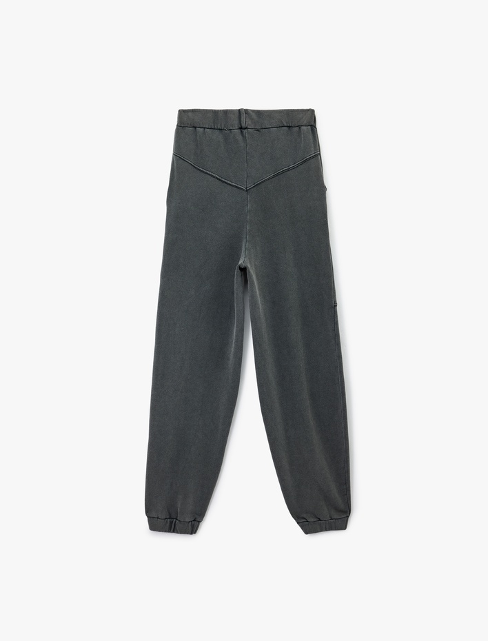  Pamuklu Rahat Kalıp Beli Lastikli Yıkamalı Dikiş Detaylı Jogger Eşofman Altı