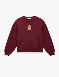 Uzun Kollu Bisiklet Yaka Köpek Nakışlı Oversize Sweatshirt