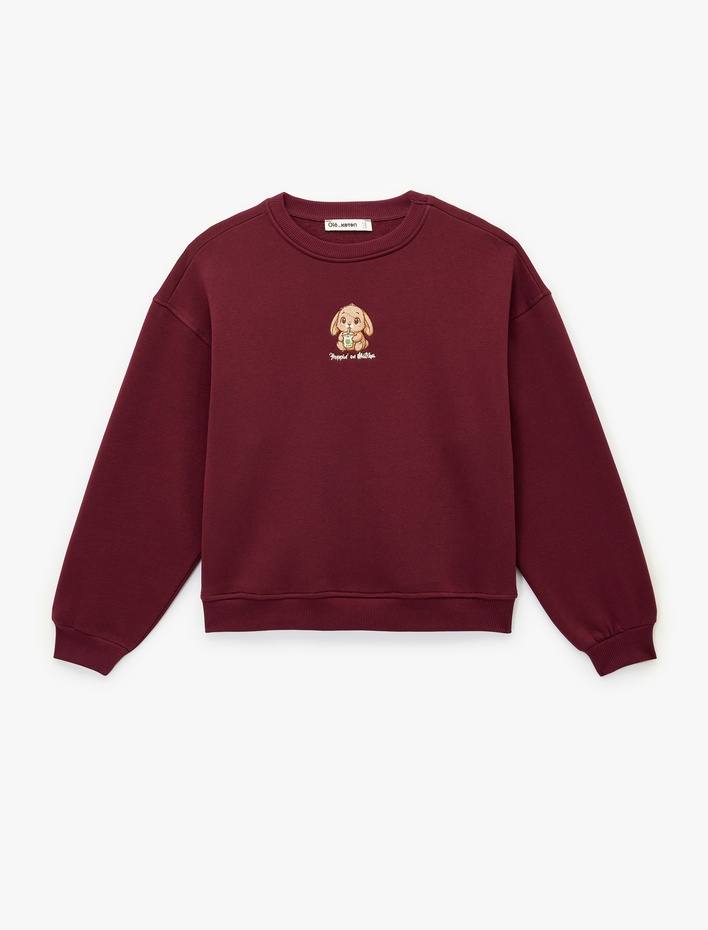  Uzun Kollu Bisiklet Yaka Köpek Nakışlı Oversize Sweatshirt