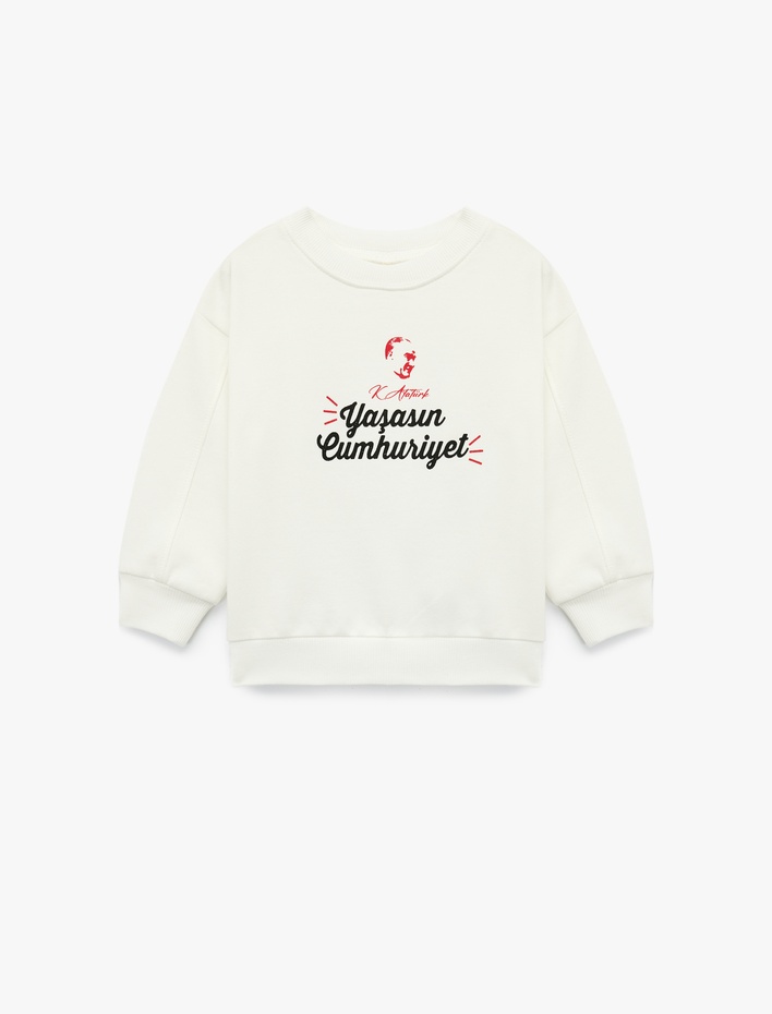 Erkek Bebek Atatürk ve Cumhuriyet Baskılı Uzun Kollu Bisiklet Yaka Pamuklu Sweatshirt