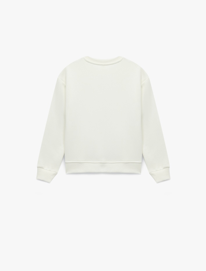 Kız Çocuk Atatürk Baskılı Uzun Kollu Bisiklet Yaka Pullu Payetli Sweatshirt