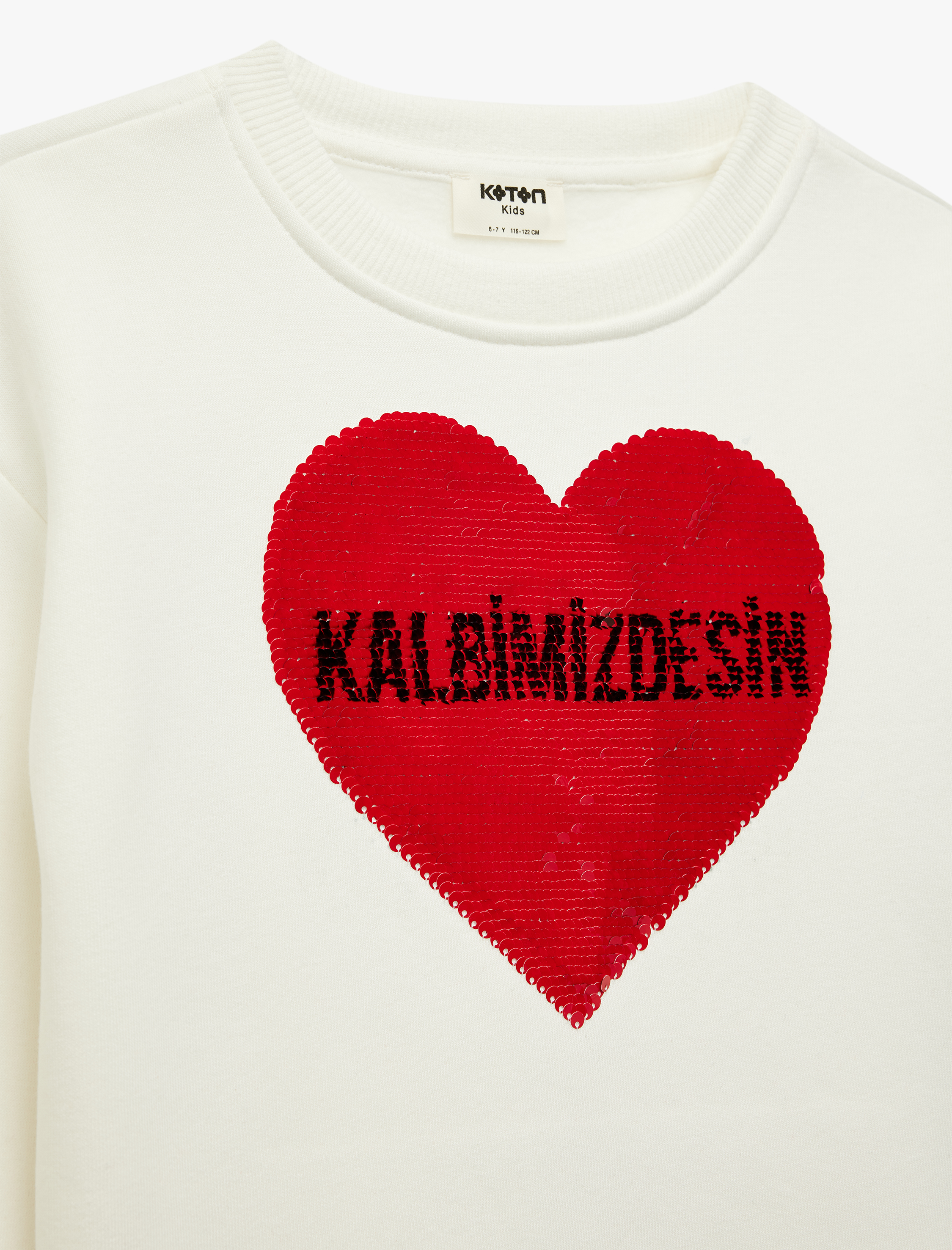  Kız Çocuk Atatürk Baskılı Uzun Kollu Bisiklet Yaka Pullu Payetli Sweatshirt