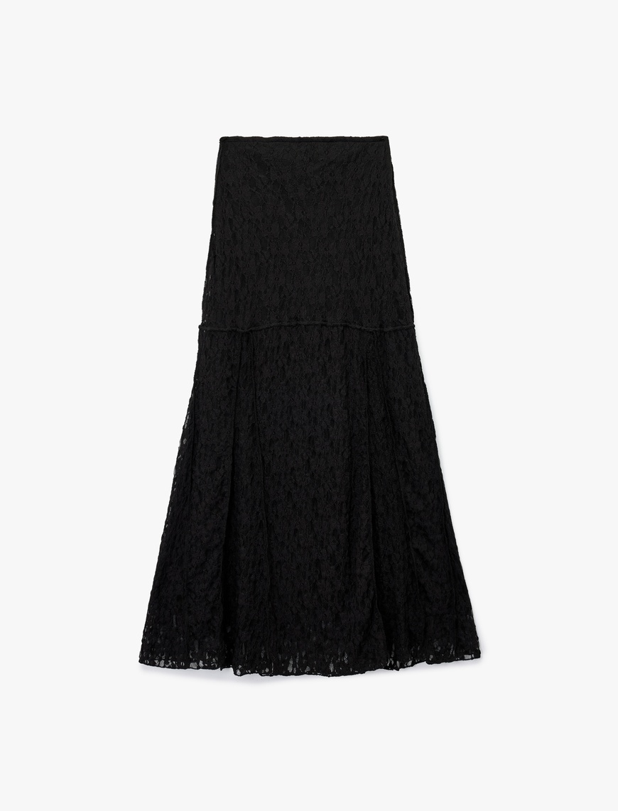   Slim Fit Dikiş Detaylı Midi Dantel Etek