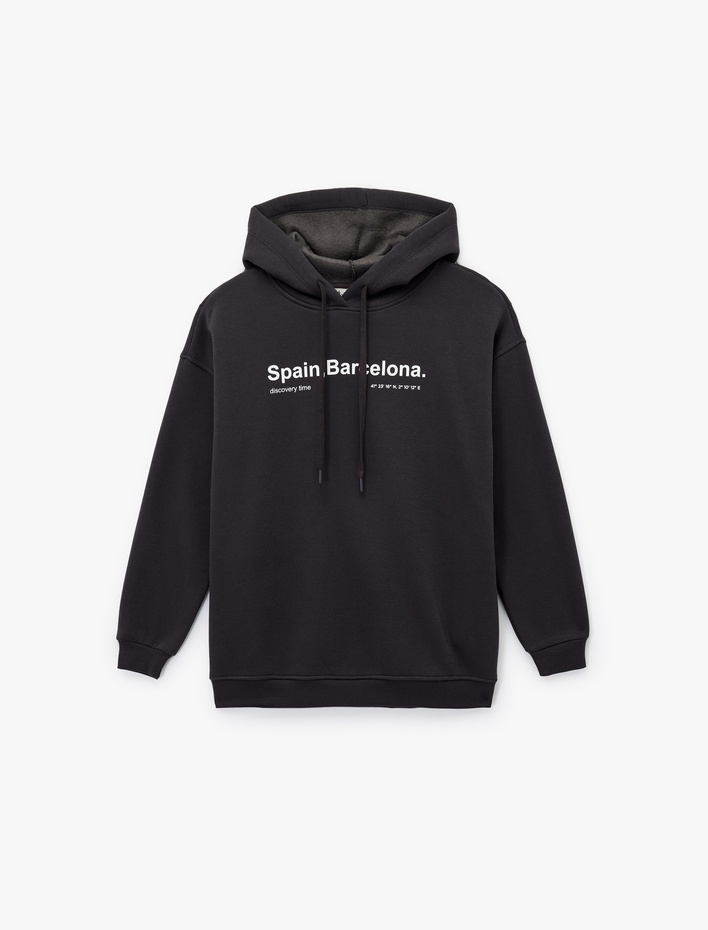  Uzun Kollu Kapüşonlu Arkası Baskılı Oversize Sweatshirt