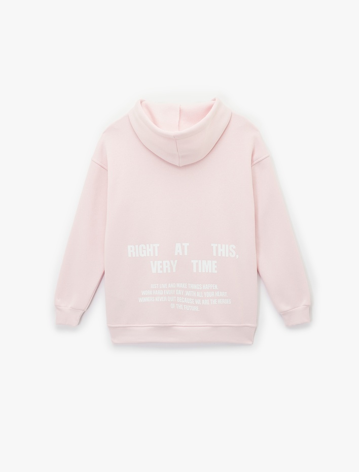  Uzun Kollu Kapüşonlu Arkası Baskılı Oversize Sweatshirt