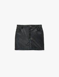 Suni Deri Slim Fit Cep Detaylı Mini Şort Etek