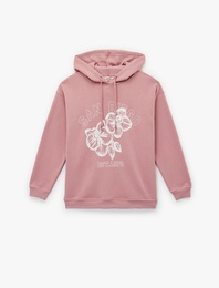 Kapüşonlu Çiçek Baskılı Oversize Sweatshirt