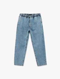 Pamuklu Beli Bağcıklı Bol Baggy Jean Pantolon